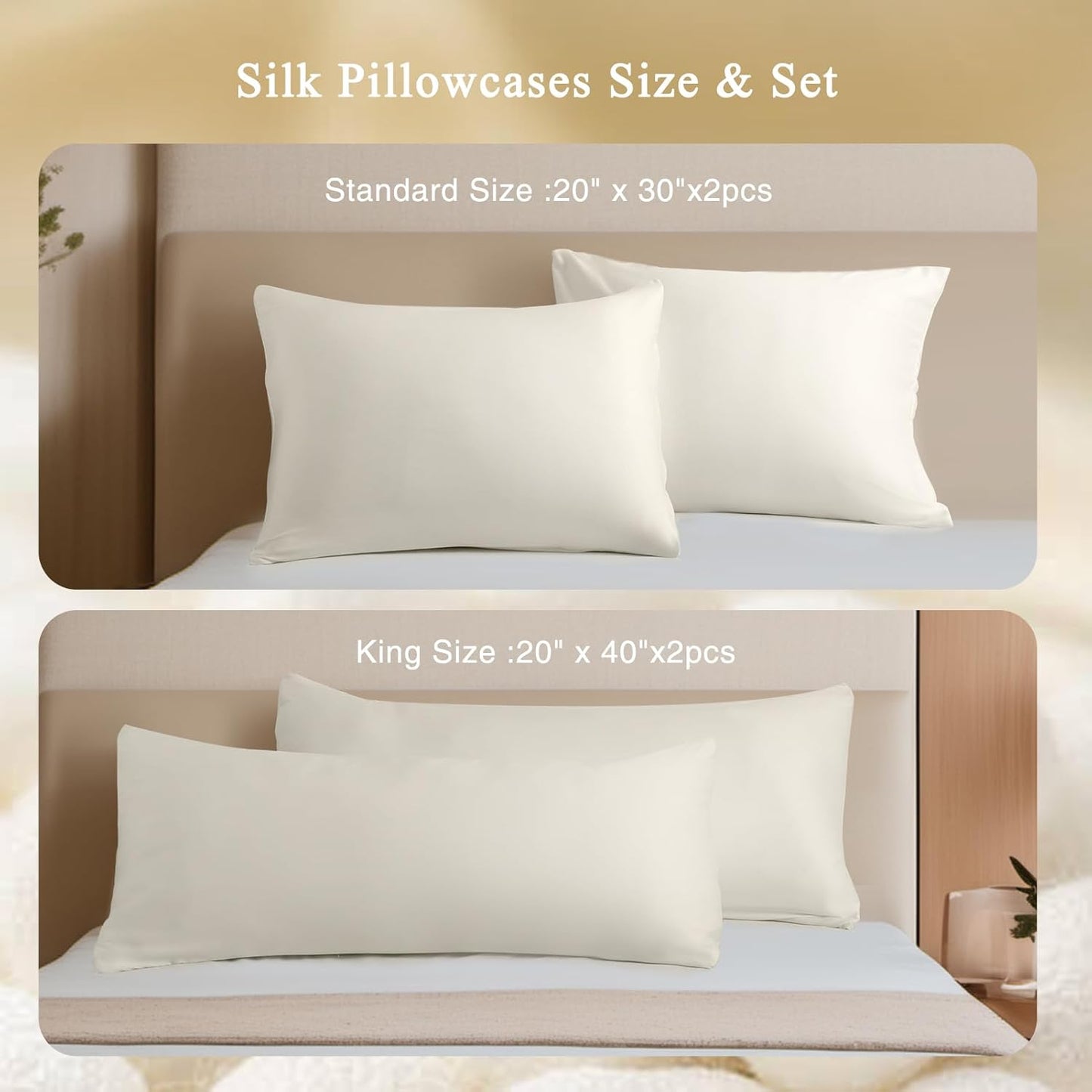 KASENTEX Pure Silk Pillowcase Set of 2 - Soft, Smooth & Cooling, Luxury Silk Pillow Cover with Envelope Closure for Hair & Skin Care