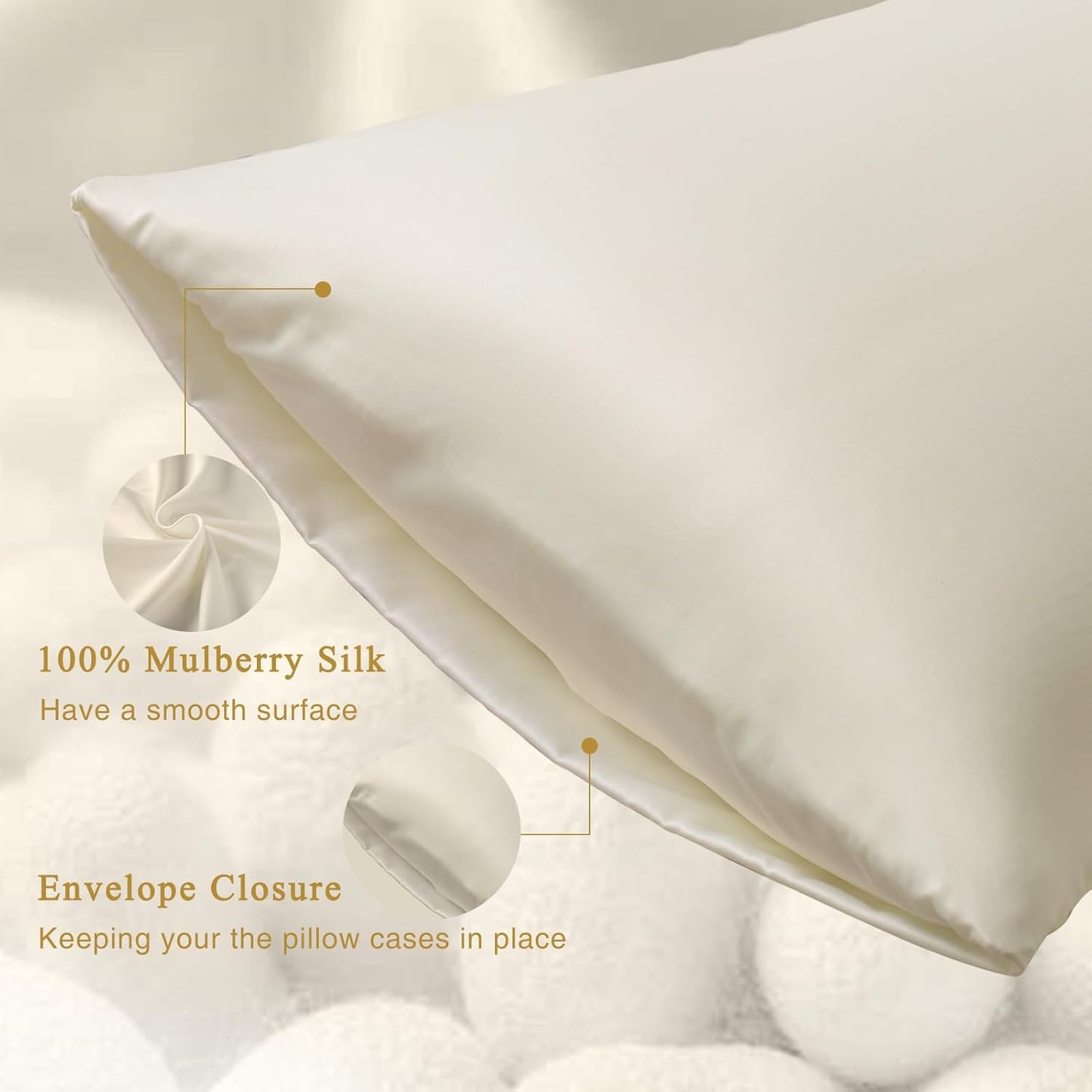 KASENTEX Pure Silk Pillowcase Set of 2 - Soft, Smooth & Cooling, Luxury Silk Pillow Cover with Envelope Closure for Hair & Skin Care