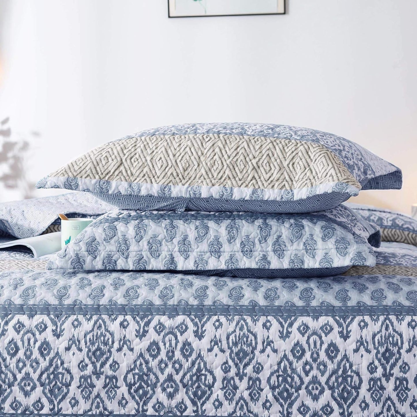 Kasentex Lightweight Quilt Set Twin/Queen/King - Soft All Season Bedspread Coverlet, Blue