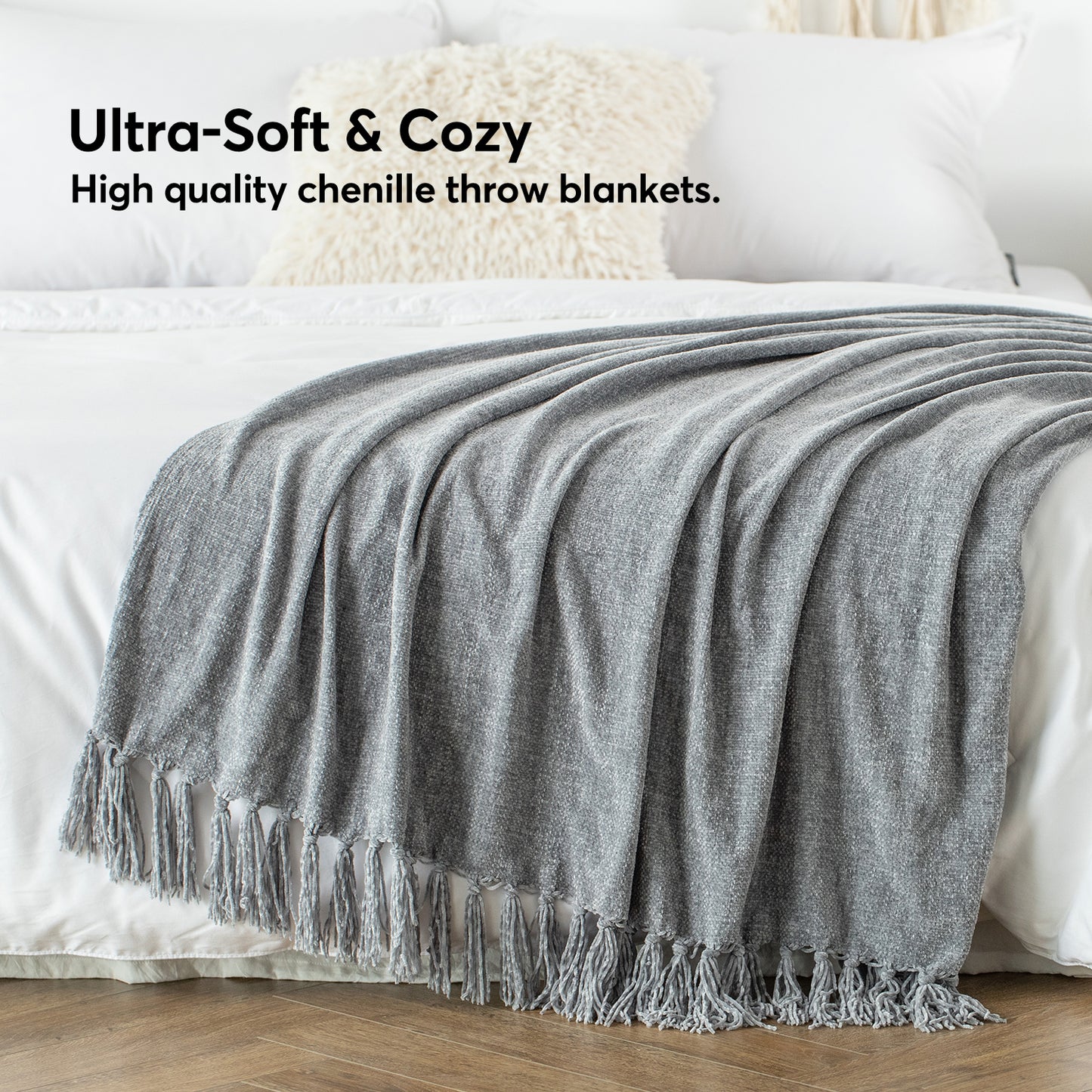 Kasentex Ultra Soft Lightweight Decorative Throw Blanket with Tassel, Room Decor, Graduation Gifts