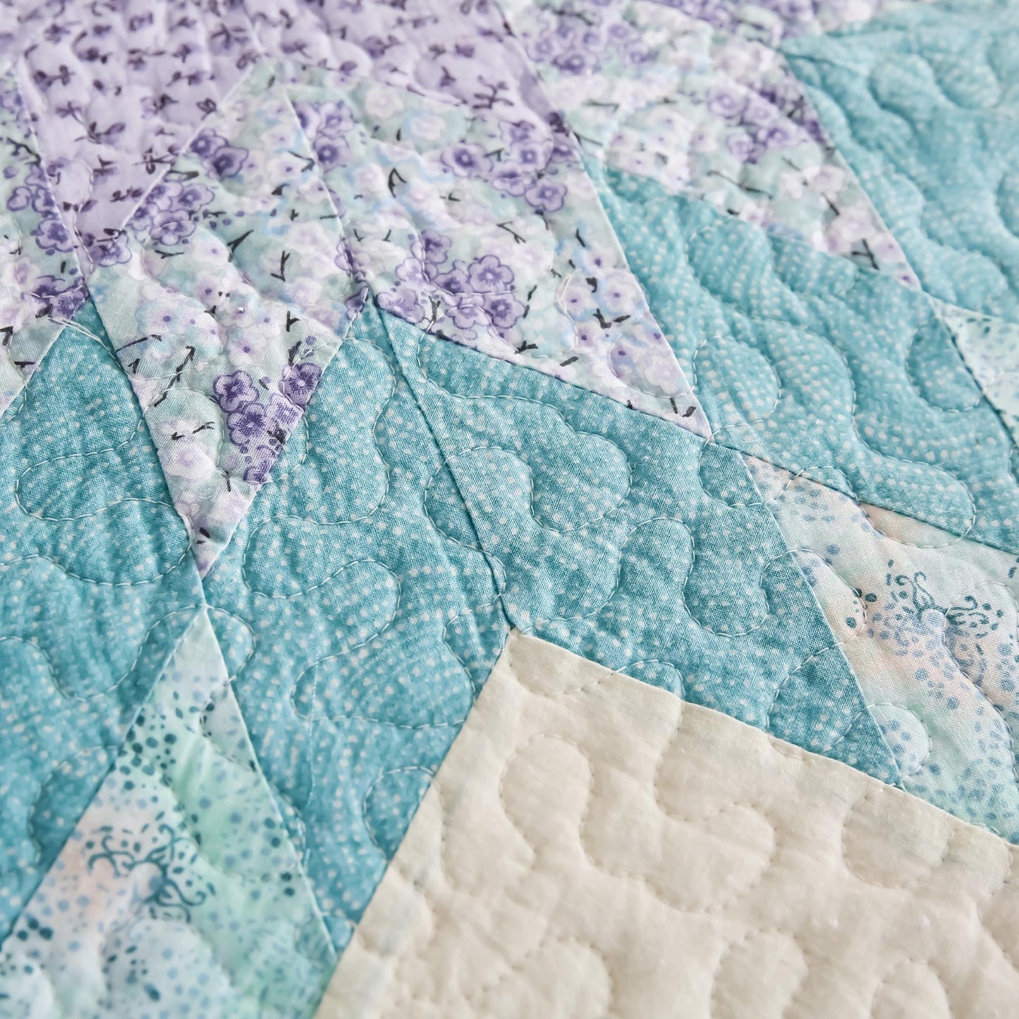 Kasentex 100% Cotton Summer Star Design Embroidered Patchwork Bedspread, Multi Blue
