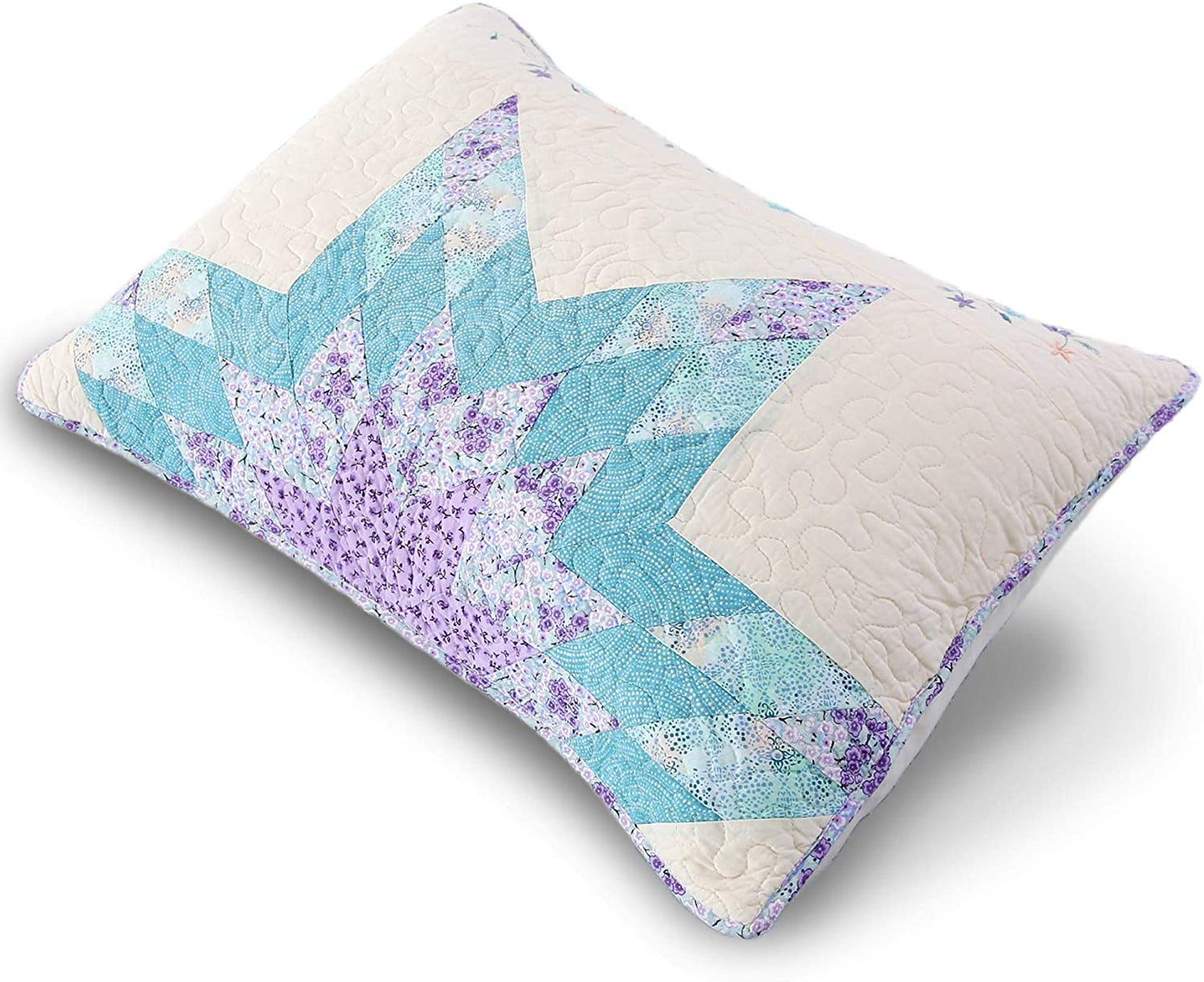 Kasentex 100% Cotton Patchwork Pillow Sham Set, Purple and Green