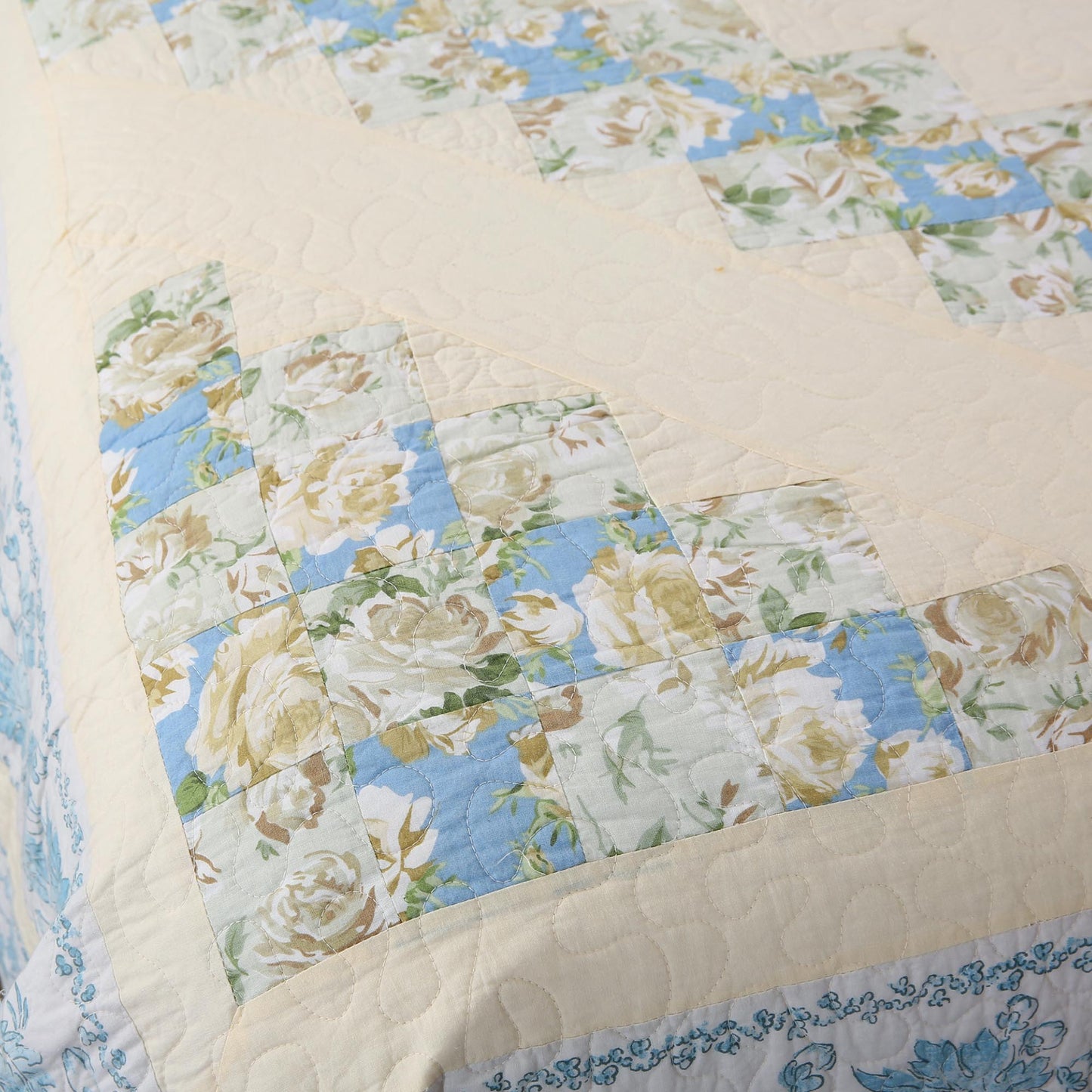 Kasentex 100% Cotton Summer Star Design Embroidered Patchwork Bedspread, Multi Blue