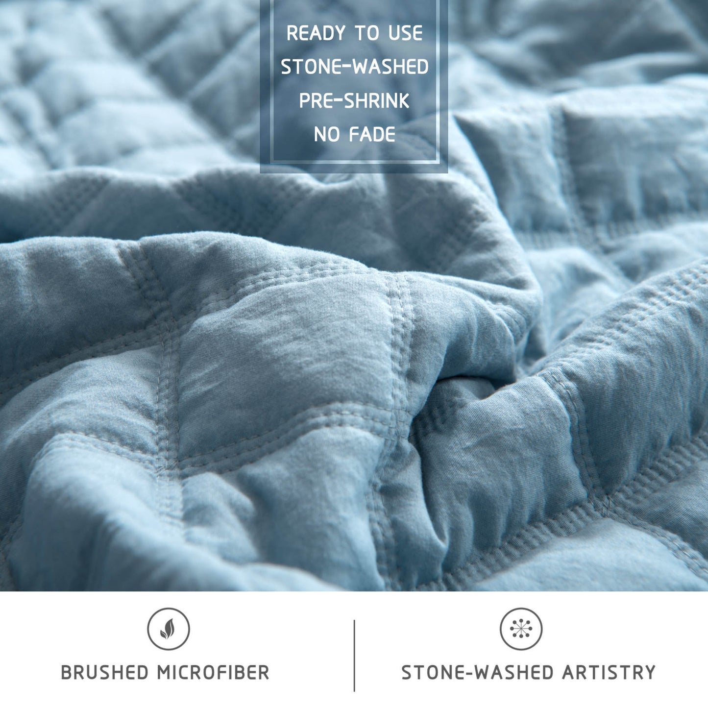 Kasentex Lavish Style Stone-Washed Ultra Soft Box Stitched Lightweight Quilt Set, Pink, Grey, Blue, Room Decor, Graduation Gifts
