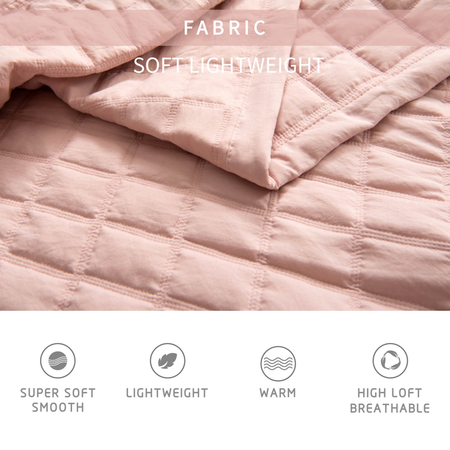 Kasentex Lavish Style Stone-Washed Ultra Soft Box Stitched Lightweight Quilt Set, Pink, Grey, Blue, Room Decor, Graduation Gifts