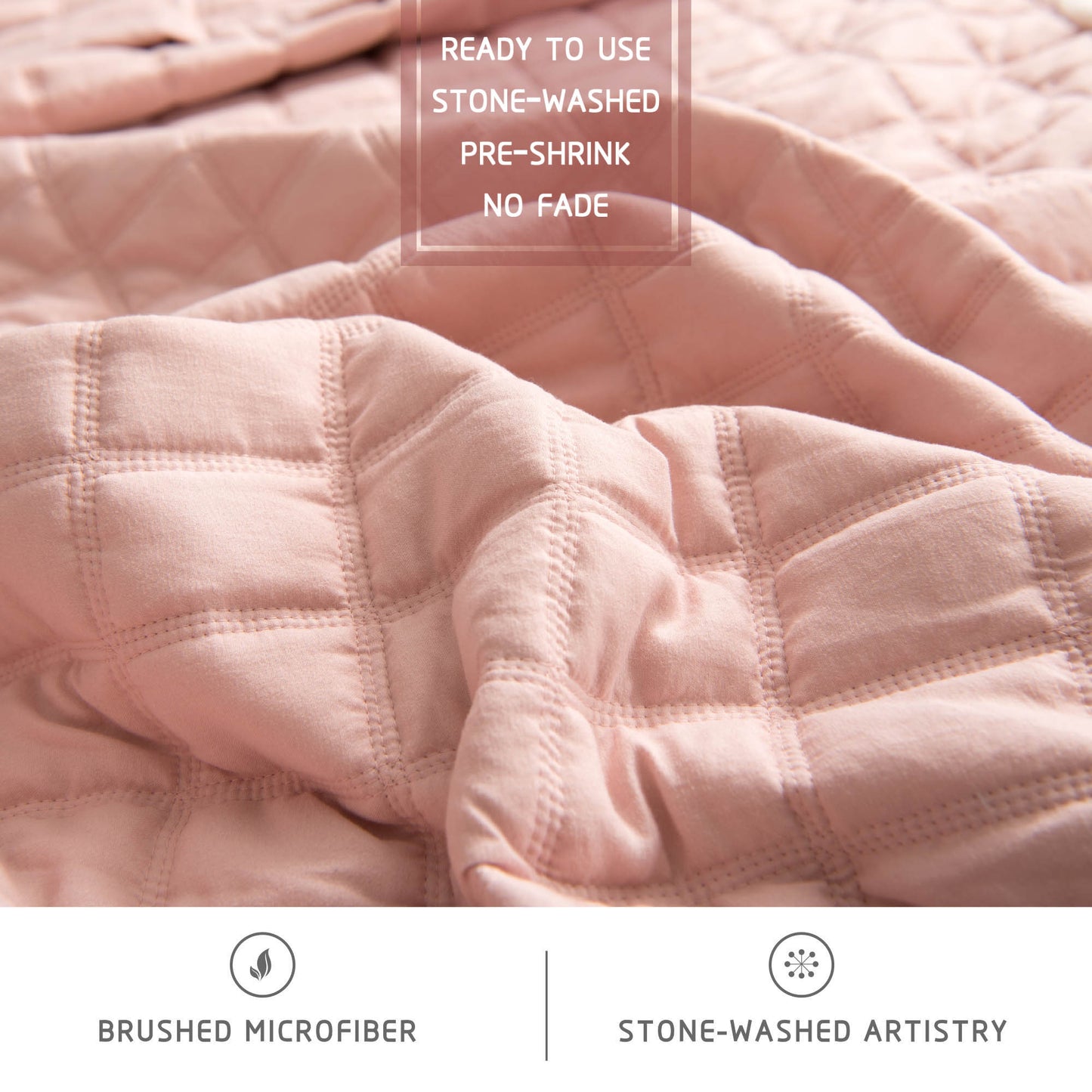 Kasentex Lavish Style Stone-Washed Ultra Soft Box Stitched Lightweight Quilt Set, Pink, Grey, Blue, Room Decor, Graduation Gifts