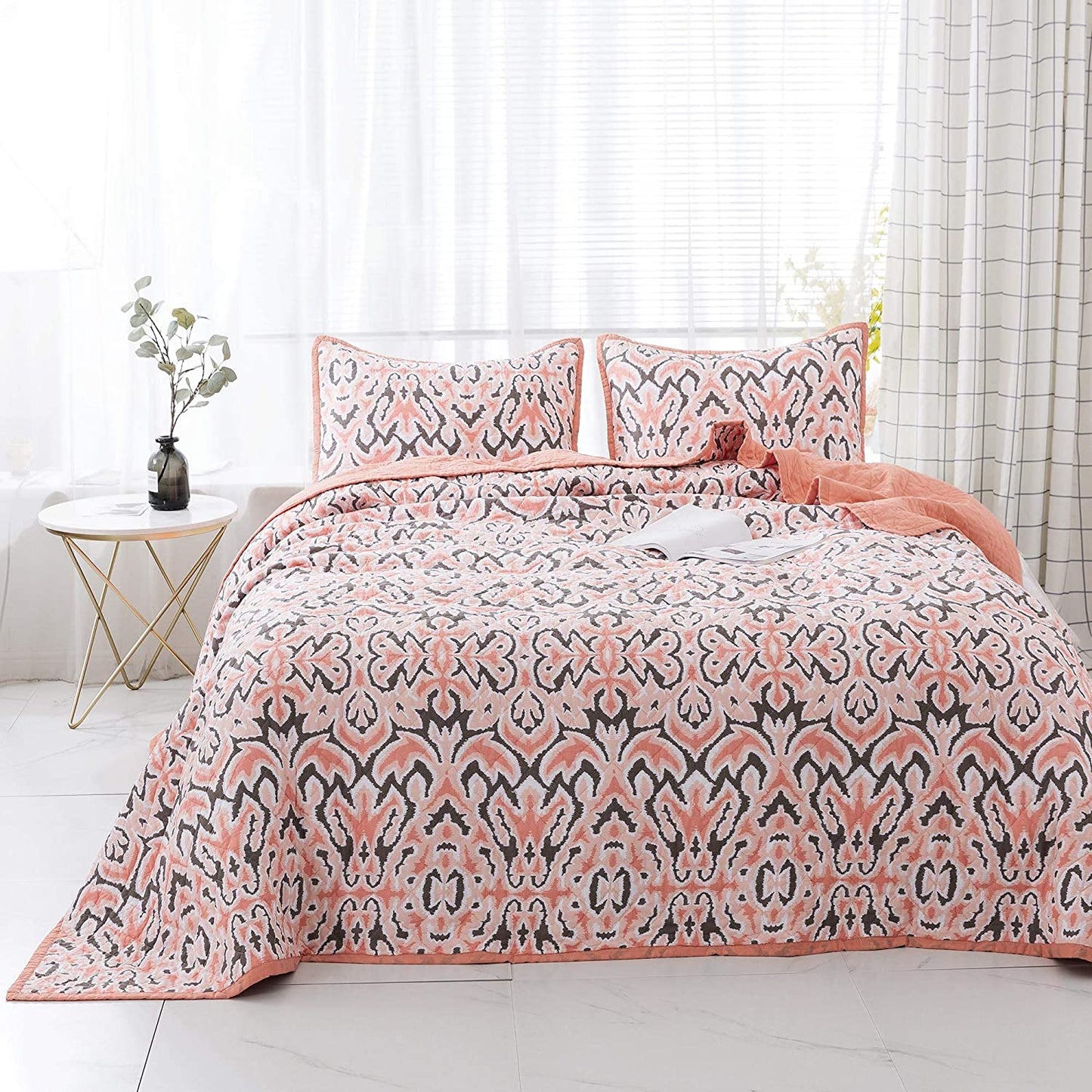 Kasentex 100% Cotton Summer Ultra Soft Floral Design 3 Piece Reversible Bedding Set, Room Decor, Graduation Gifts