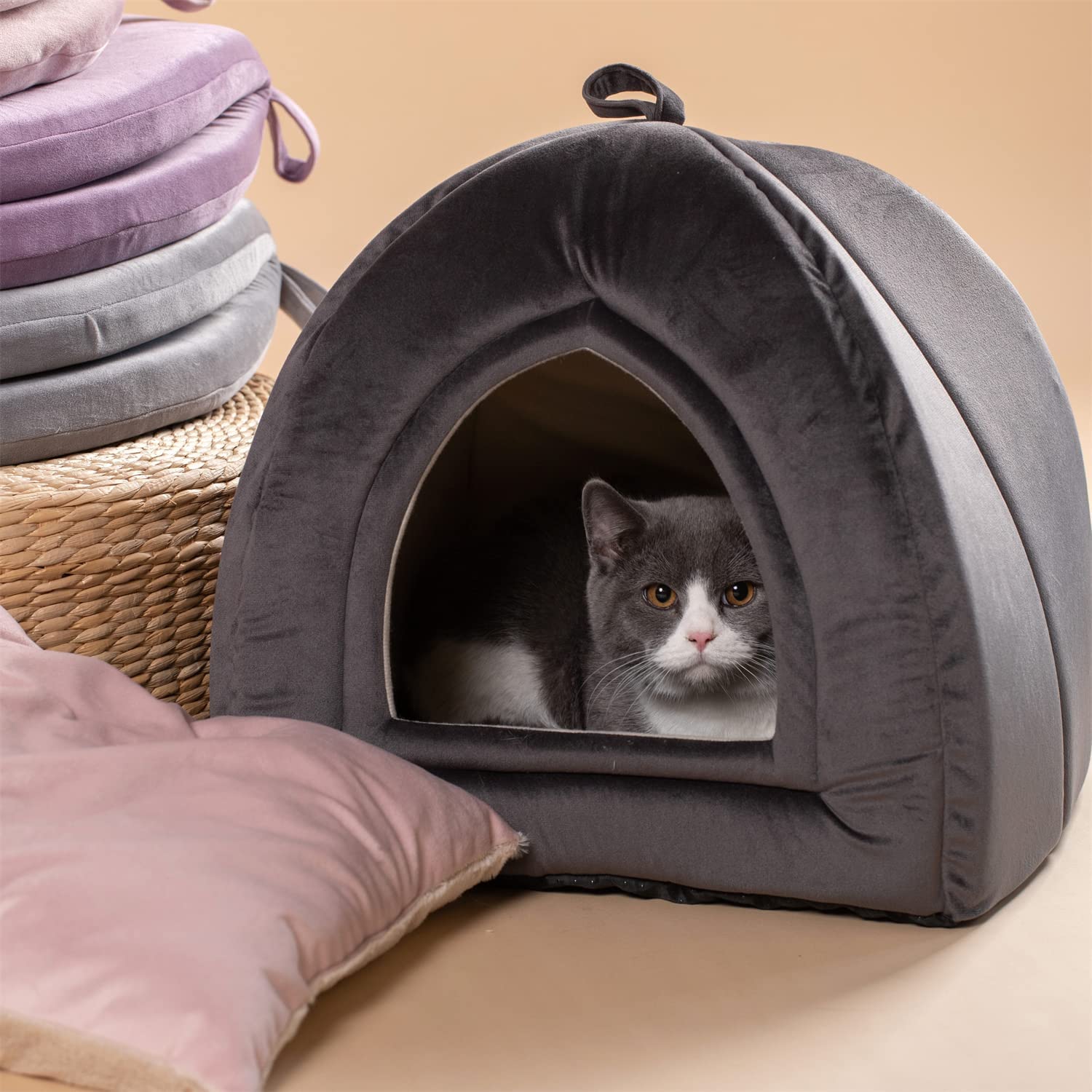 KASENTEX Cat Bed for Indoor Cats, 2-in-1 Cat House Pet Supplies