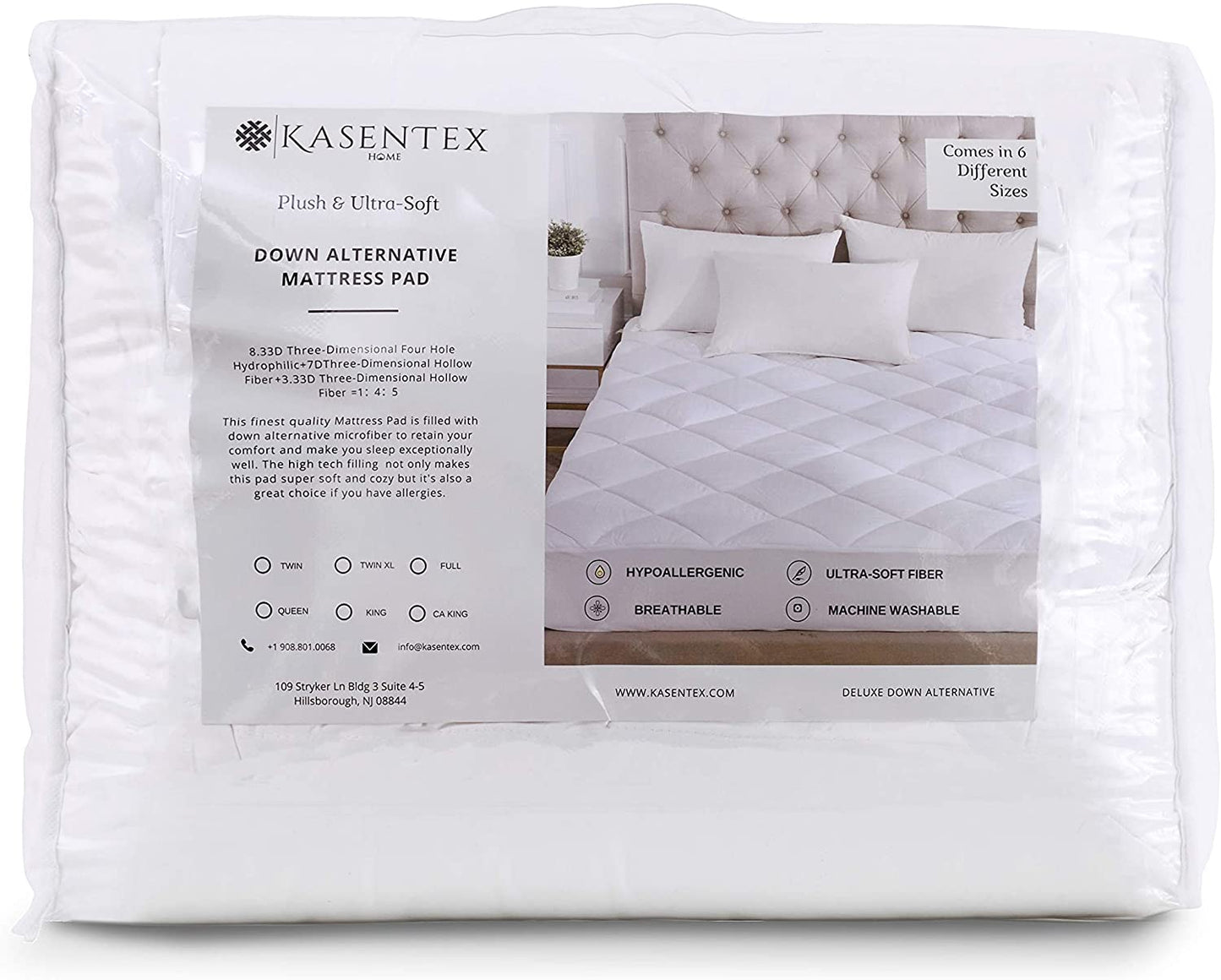 Kasentex Ultra Soft Quilted Fitted Mattress Pad and Protector, White