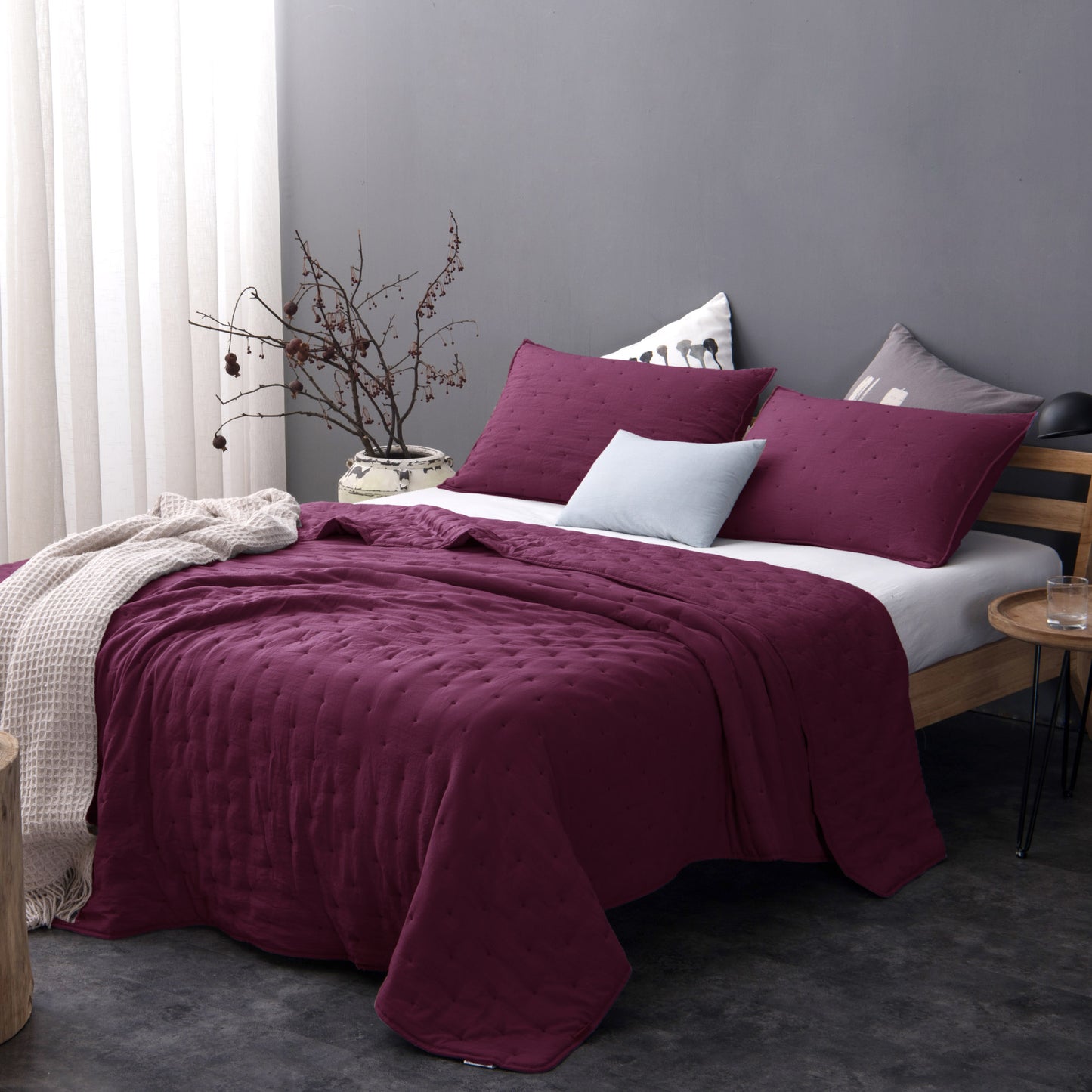 Kasentex Ultra Soft Nostalgic Dot Stitch Stone Washed Quilt Set, Red, Room Decor, Graduation Gifts