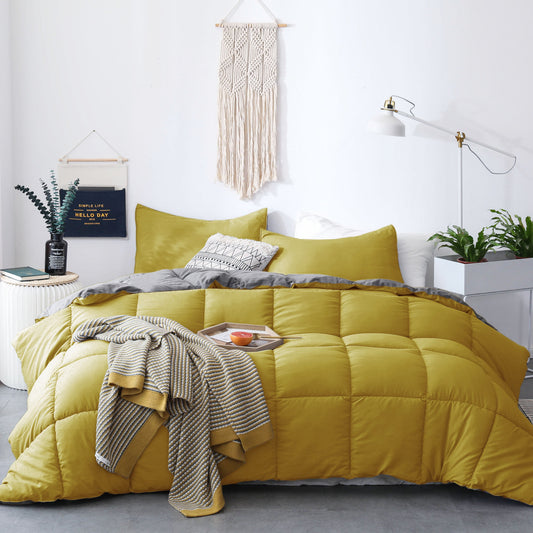 Kasentex Ultra Soft All Season Reversible Cozy Heavy Comforter Set, Yellow and Grey, Twin, Queen, King, Room Decor, Graduation Gifts