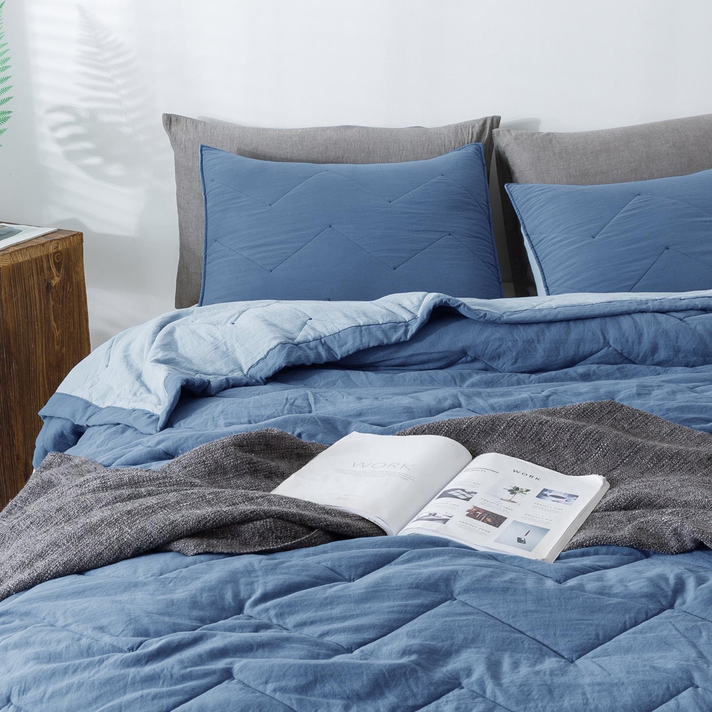Kasentex All Season Ultra Soft Chevron Pattern Quilt Set, Blue or Grey, Room Decor, Graduation Gifts