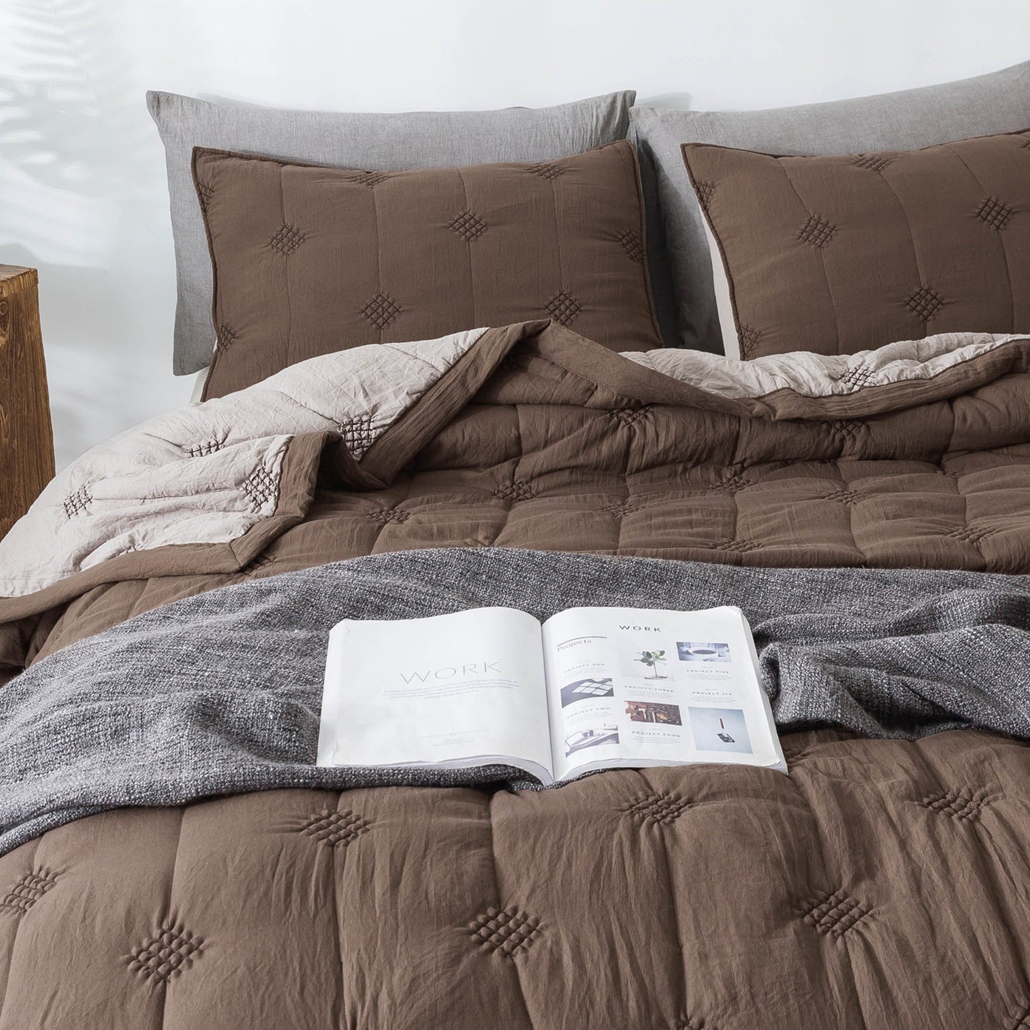 Kasentex Ultra Soft Diamond Stitch Design Quilt Set, Brown or Dark Grey, Room Decor, Graduation Gifts