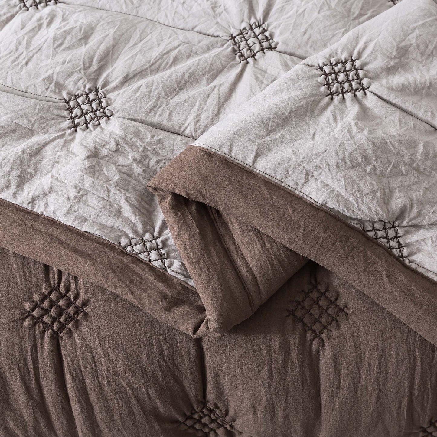 Kasentex Ultra Soft Diamond Stitch Design Quilt Set, Brown or Dark Grey, Room Decor, Graduation Gifts