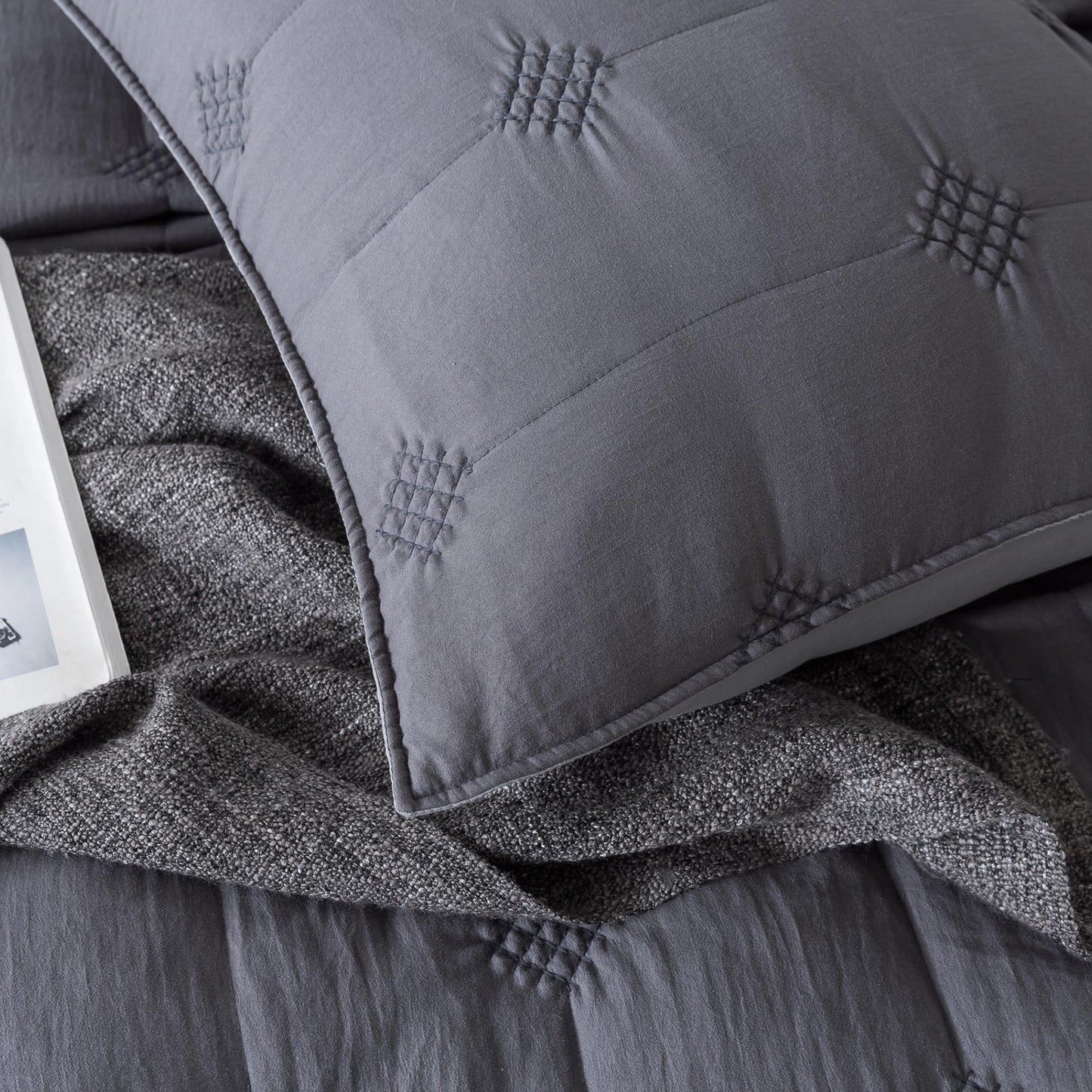 Kasentex Ultra Soft Diamond Stitch Design Quilt Set, Brown or Dark Grey, Room Decor, Graduation Gifts