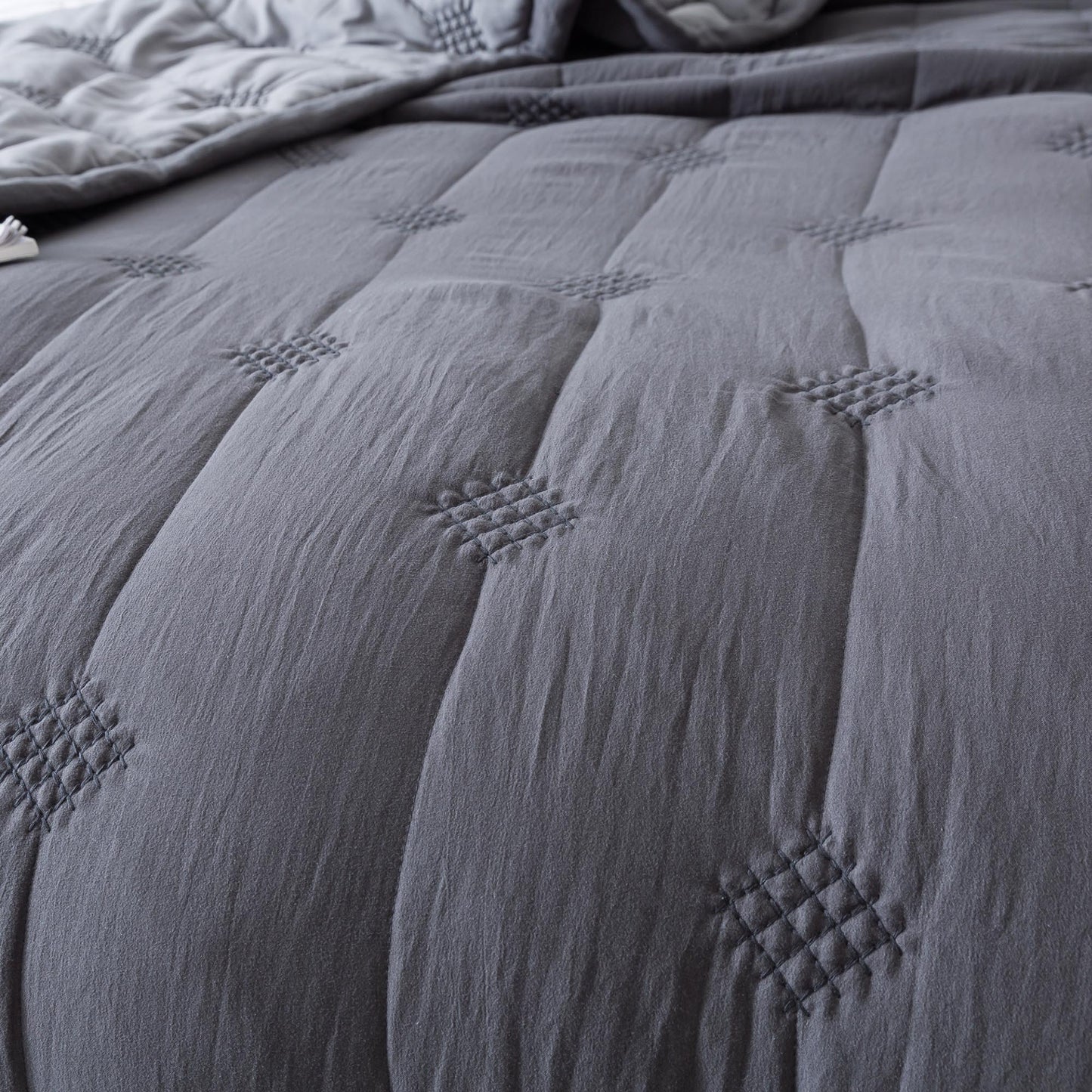 Kasentex Ultra Soft Diamond Stitch Design Quilt Set, Brown or Dark Grey, Room Decor, Graduation Gifts
