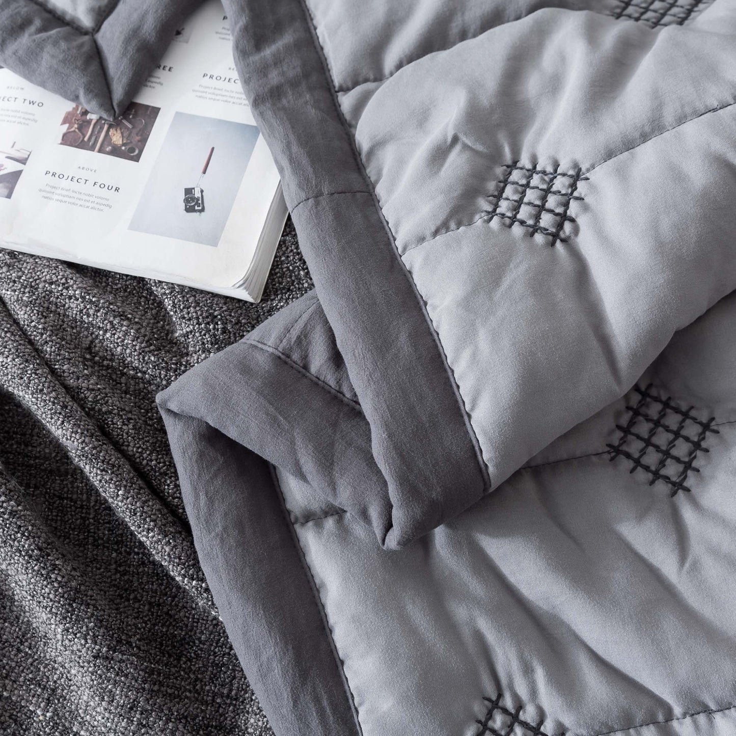 Kasentex Ultra Soft Diamond Stitch Design Quilt Set, Brown or Dark Grey, Room Decor, Graduation Gifts