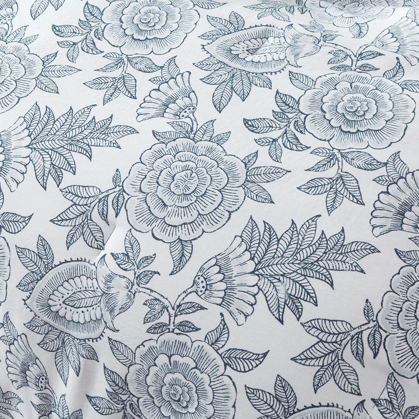 Kasentex Floral Quilted Comforter Set with Border Trim Design, Multi Blue, Room Decor, Graduation Gifts
