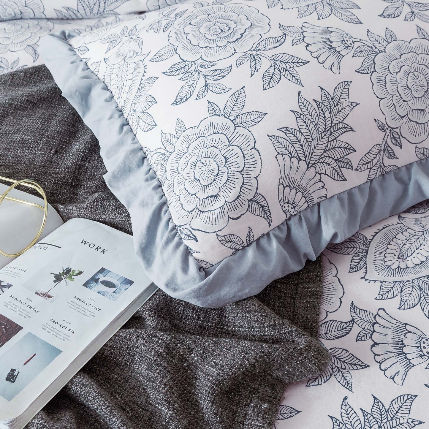 Kasentex Floral Quilted Comforter Set with Border Trim Design, Multi Blue, Room Decor, Graduation Gifts