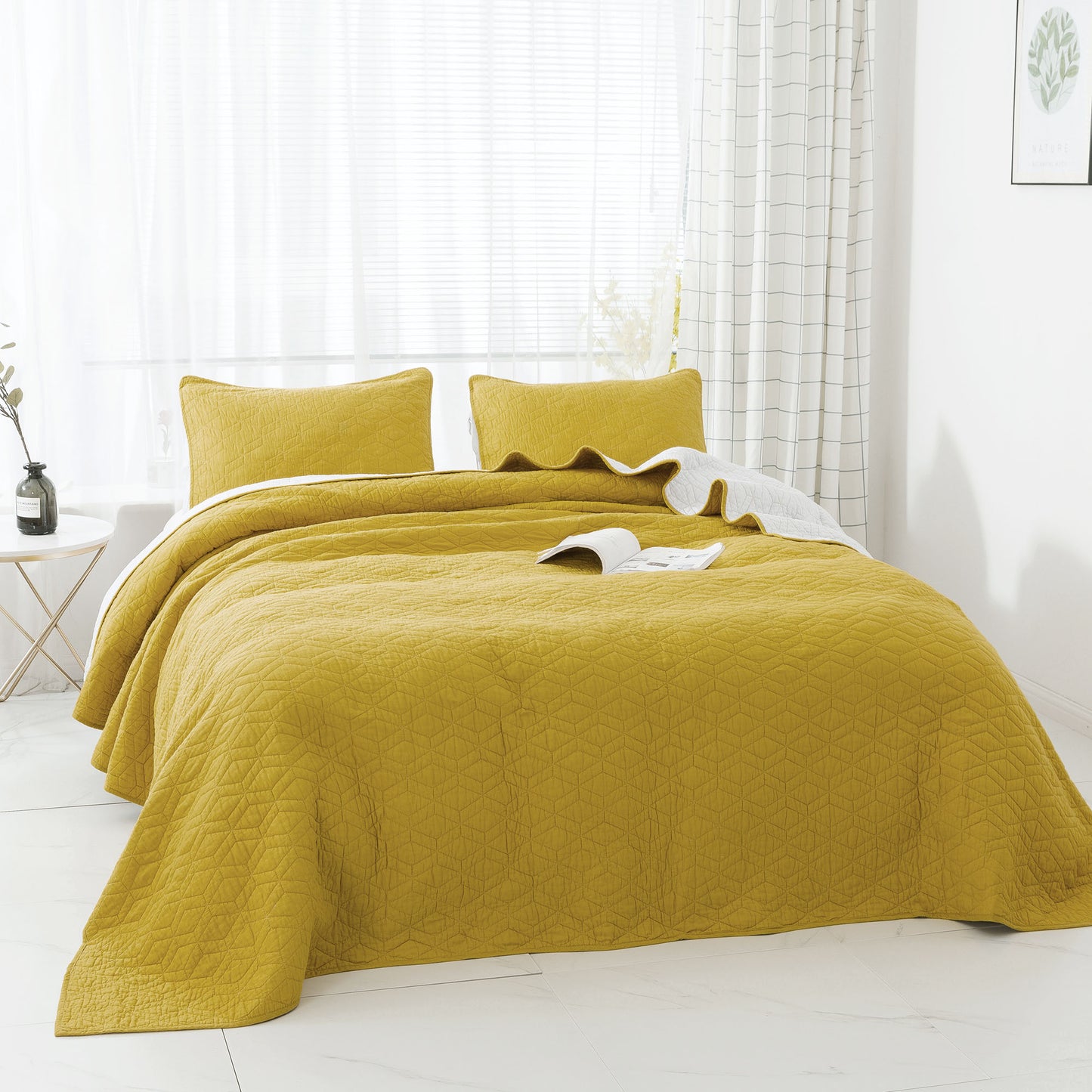 Kasentex Ultra Soft Coastal Design Bedspread Set, Green or Yellow