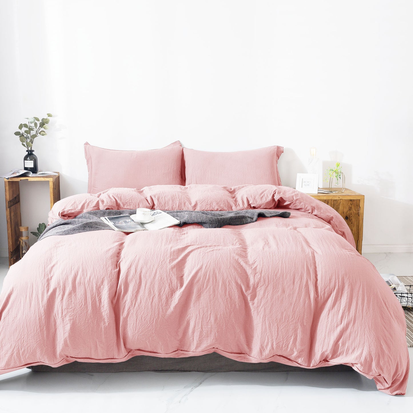 Kasentex Ultra Soft Corner Ties Duvet Cover Set with Shams, Baby Pink, Twin, Queen, King, Room Decor, Graduation Gifts