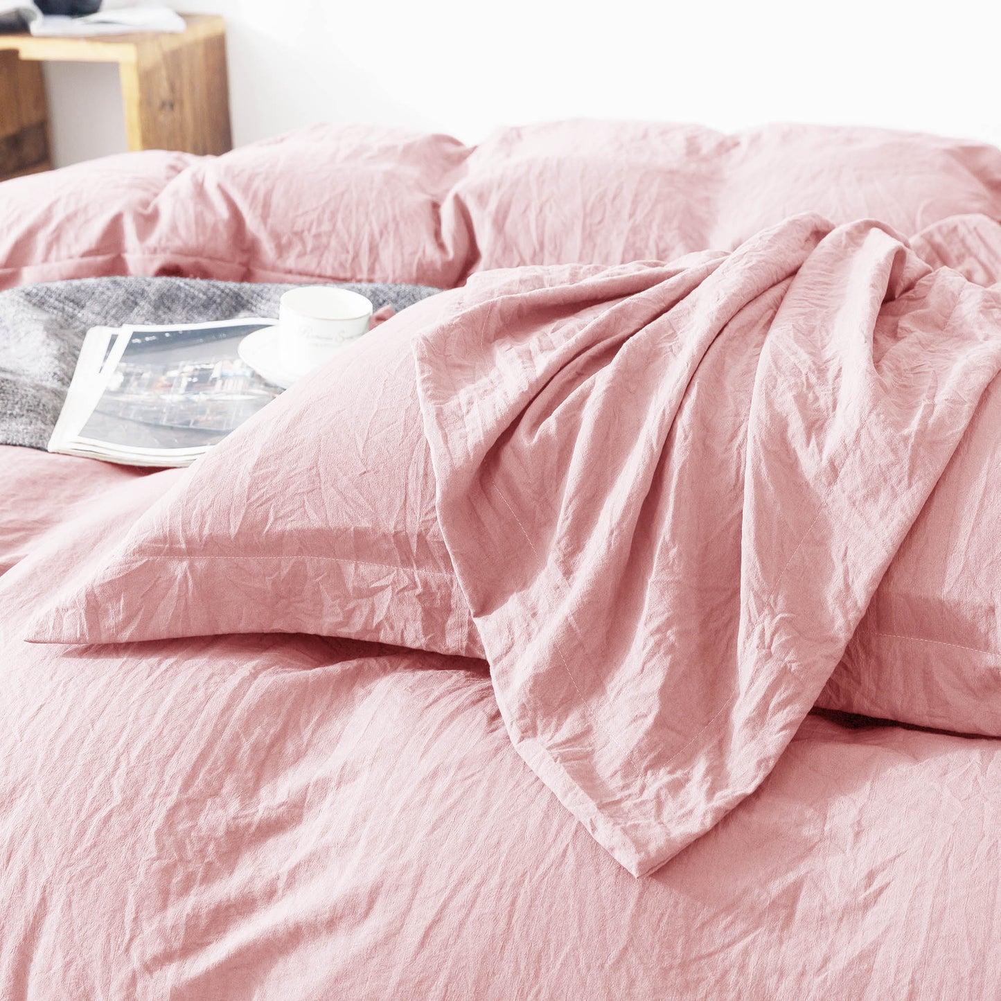 Kasentex Ultra Soft Corner Ties Duvet Cover Set with Shams, Baby Pink, Twin, Queen, King, Room Decor, Graduation Gifts