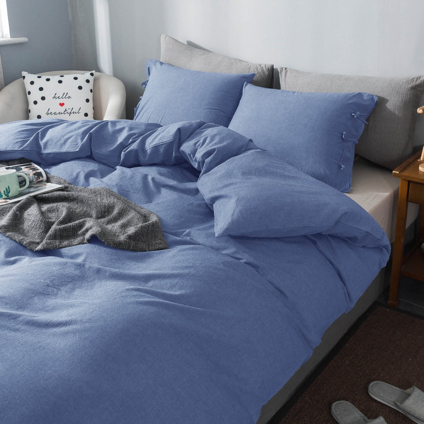 Kasentex 100% Cotton Summer All Season Ultra Soft Duvet Cover Set, Blue, Grey, Pink, White, Twin, Queen, King, Room Decor, Graduation Gifts