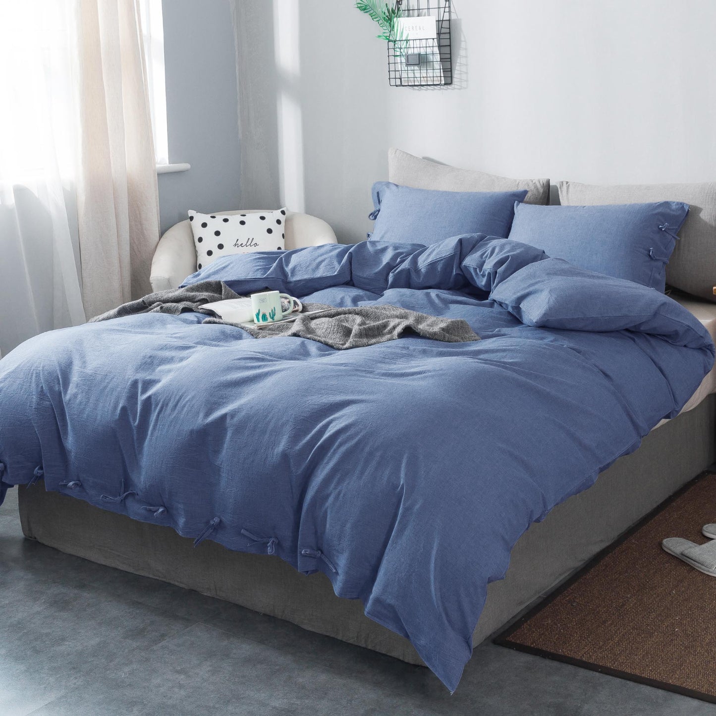 Kasentex 100% Cotton Summer All Season Ultra Soft Duvet Cover Set, Blue, Grey, Pink, White, Twin, Queen, King, Room Decor, Graduation Gifts