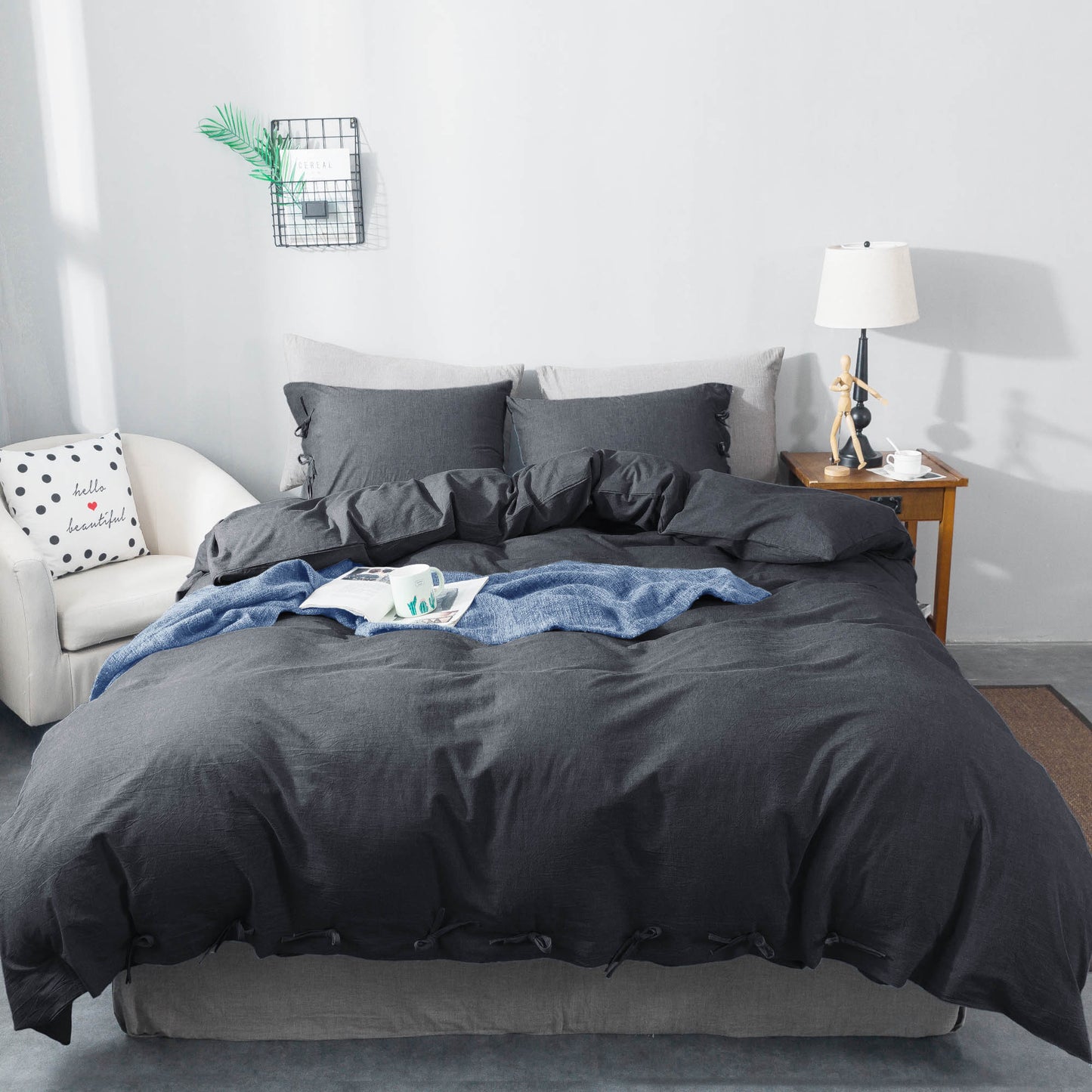 Kasentex 100% Cotton Summer All Season Ultra Soft Duvet Cover Set, Blue, Grey, Pink, White, Twin, Queen, King, Room Decor, Graduation Gifts
