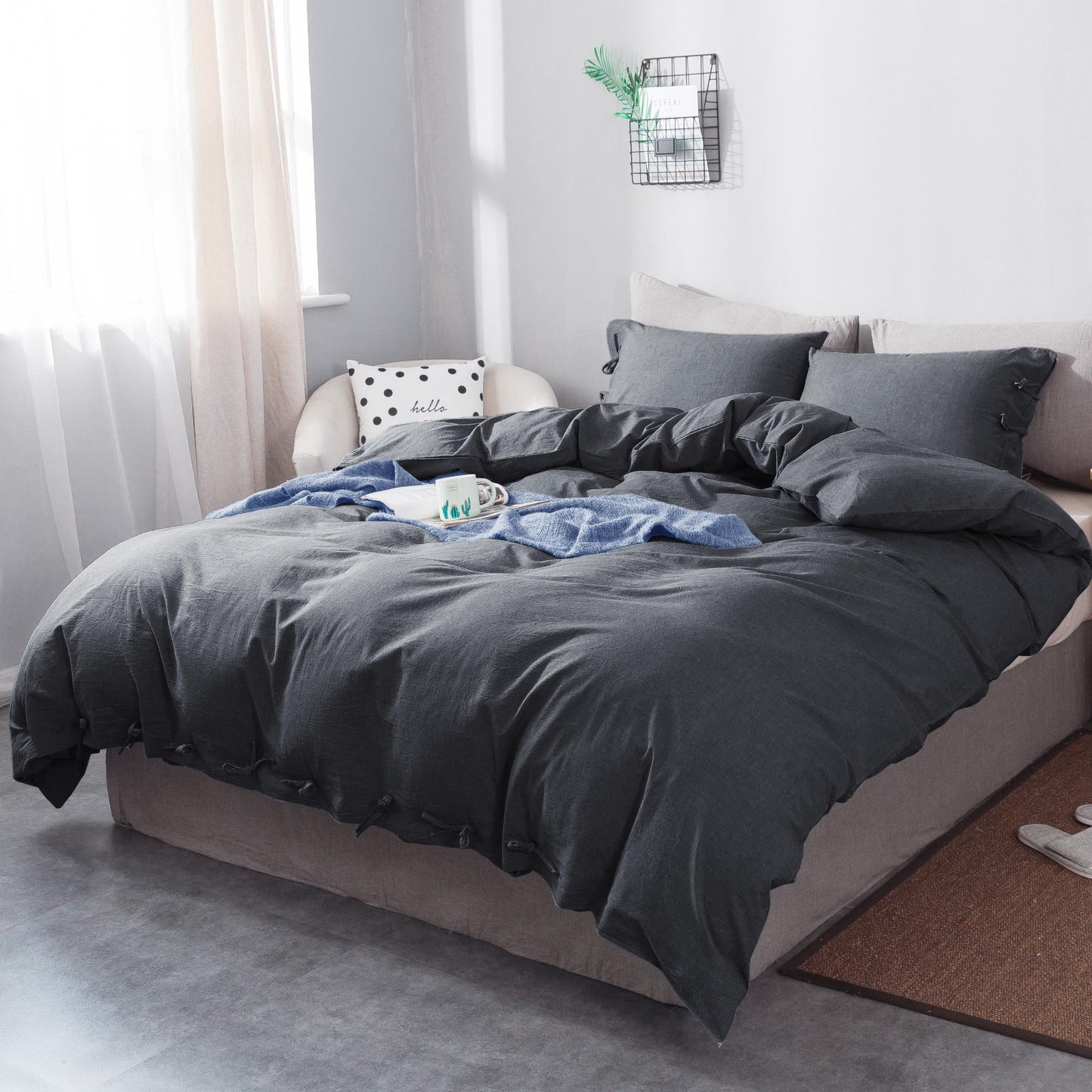 Kasentex 100% Cotton Summer All Season Ultra Soft Duvet Cover Set, Blue, Grey, Pink, White, Twin, Queen, King, Room Decor, Graduation Gifts