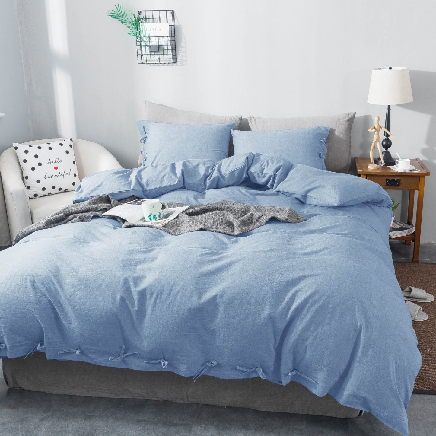 Kasentex 100% Cotton Summer All Season Ultra Soft Duvet Cover Set, Blue, Grey, Pink, White, Twin, Queen, King, Room Decor, Graduation Gifts