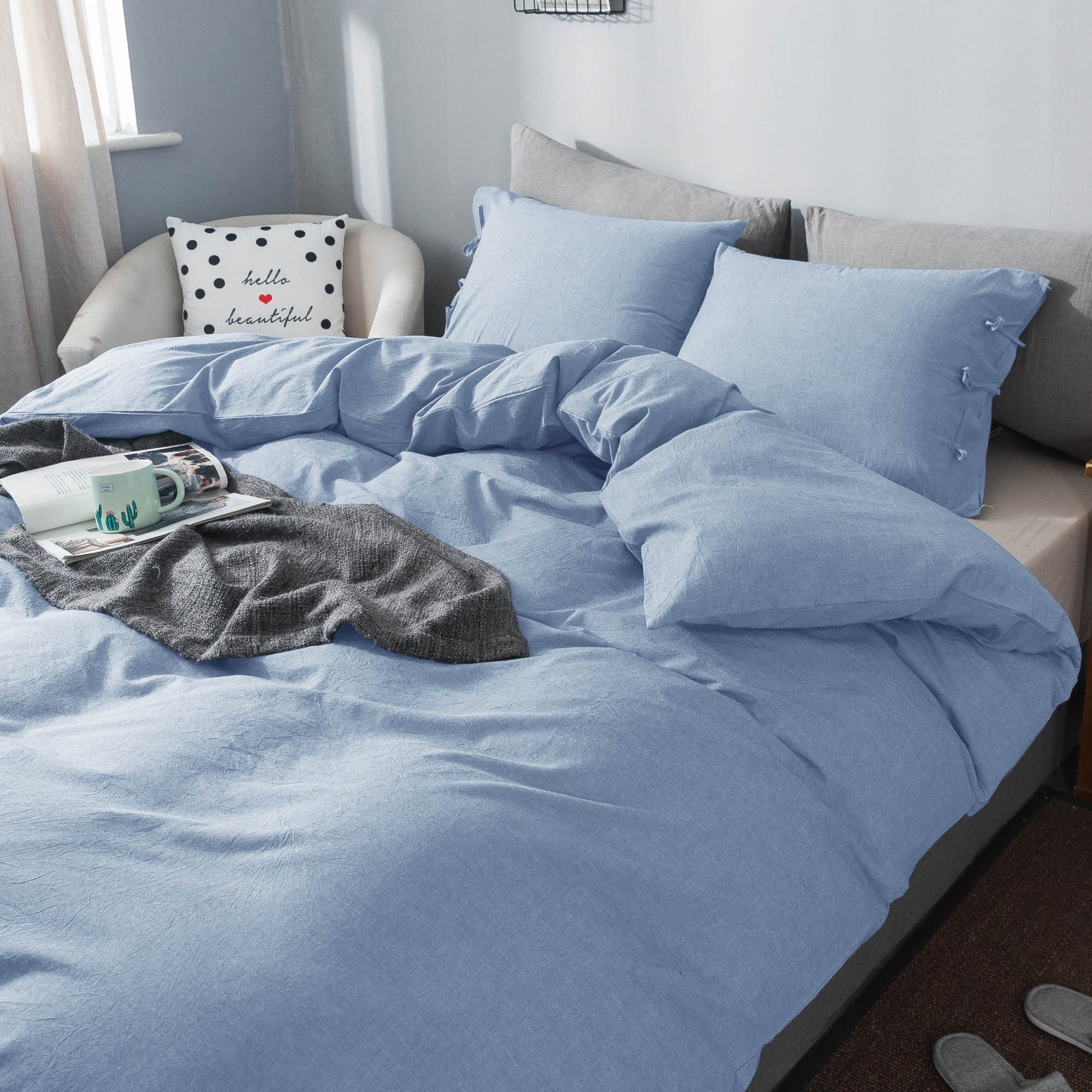 Kasentex 100% Cotton Summer All Season Ultra Soft Duvet Cover Set, Blue, Grey, Pink, White, Twin, Queen, King, Room Decor, Graduation Gifts