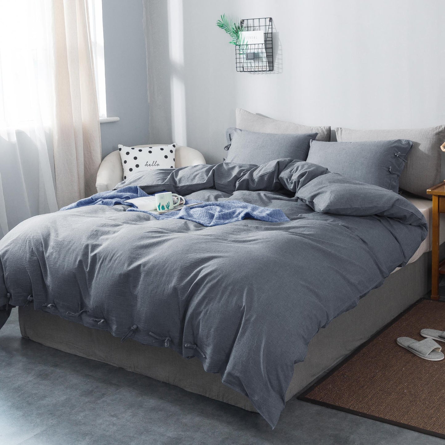 Kasentex 100% Cotton Summer All Season Ultra Soft Duvet Cover Set, Blue, Grey, Pink, White, Twin, Queen, King, Room Decor, Graduation Gifts