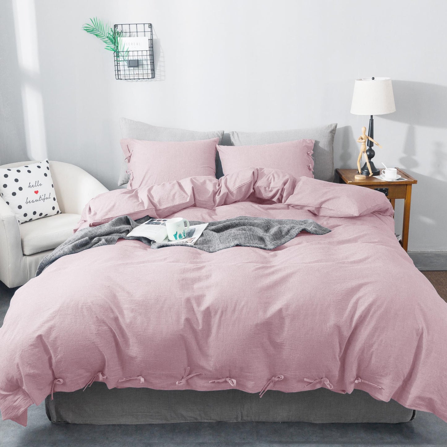 Kasentex 100% Cotton Summer All Season Ultra Soft Duvet Cover Set, Blue, Grey, Pink, White, Twin, Queen, King, Room Decor, Graduation Gifts