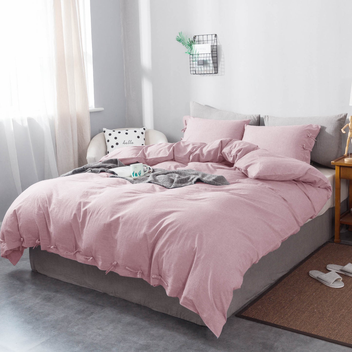 Kasentex 100% Cotton Summer All Season Ultra Soft Duvet Cover Set, Blue, Grey, Pink, White, Twin, Queen, King, Room Decor, Graduation Gifts