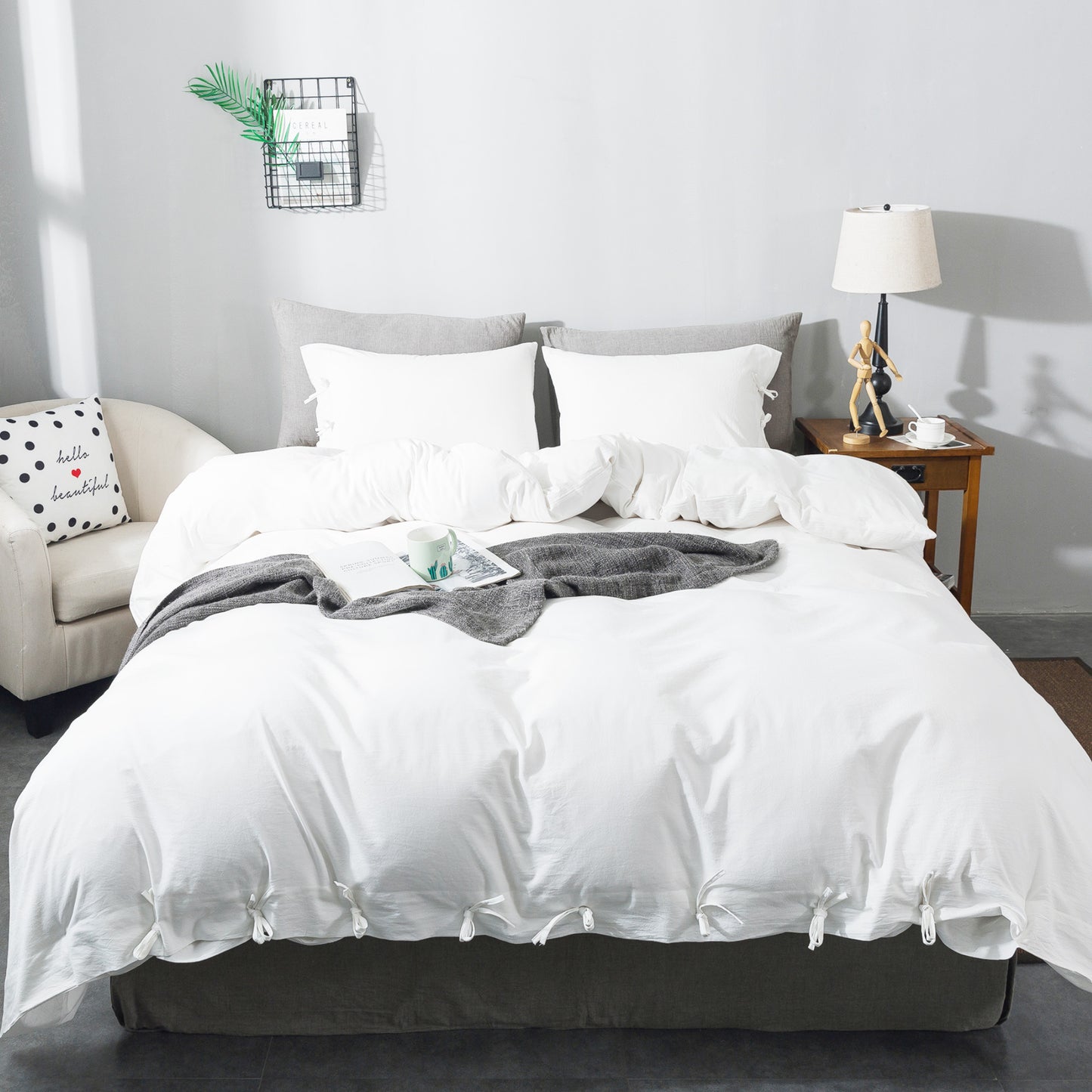 Kasentex 100% Cotton Summer All Season Ultra Soft Duvet Cover Set, Blue, Grey, Pink, White, Twin, Queen, King, Room Decor, Graduation Gifts