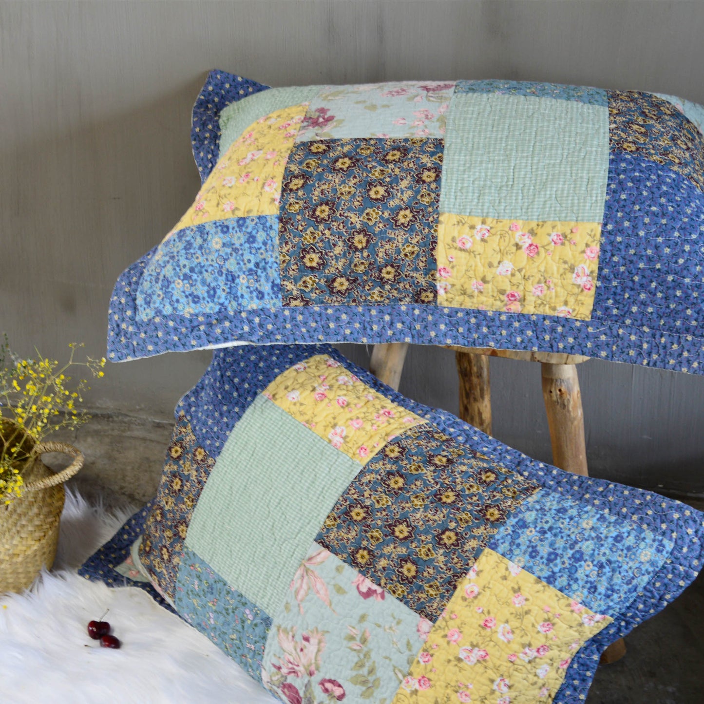 Kasentex 100% Cotton Boho Style Summer King Size Quilt Pillow Sham, Multi-Blue, Room Decor, Graduation Gifts