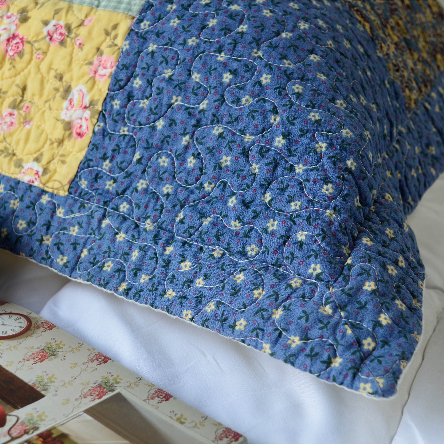 Kasentex 100% Cotton Boho Style Summer King Size Quilt Pillow Sham, Multi-Blue, Room Decor, Graduation Gifts