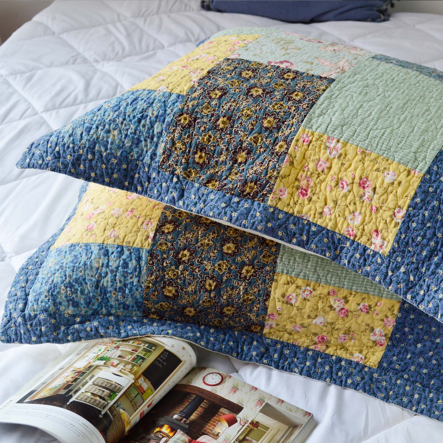 Kasentex 100% Cotton Boho Style Summer King Size Quilt Pillow Sham, Multi-Blue, Room Decor, Graduation Gifts