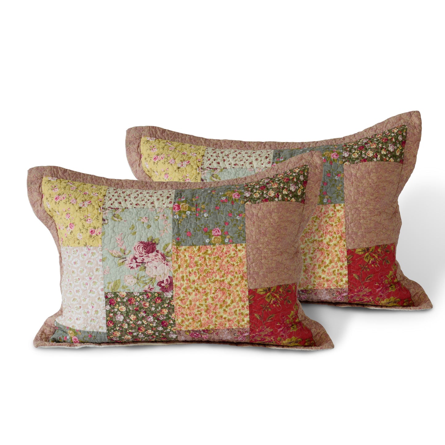 Kasentex 100% Cotton Summer Royal Garden Floral King Size Pillow Sham, Boho Style, Yellow and Pink, Room Decor, Graduation Gifts