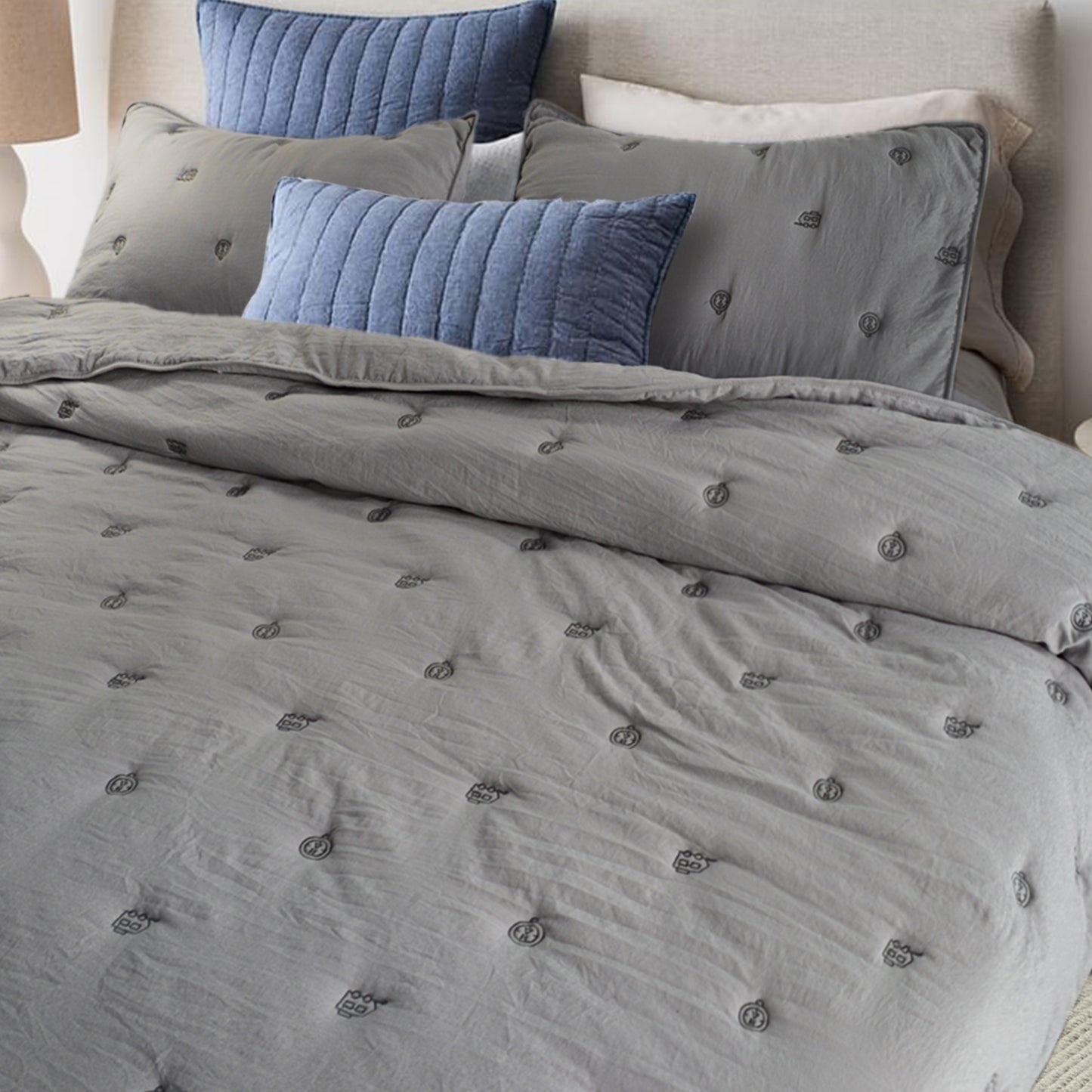 Kasentex All Season Ultra Soft Stitched Quilt Set, Blue or Camel or Grey, Room Decor, Graduation Gifts