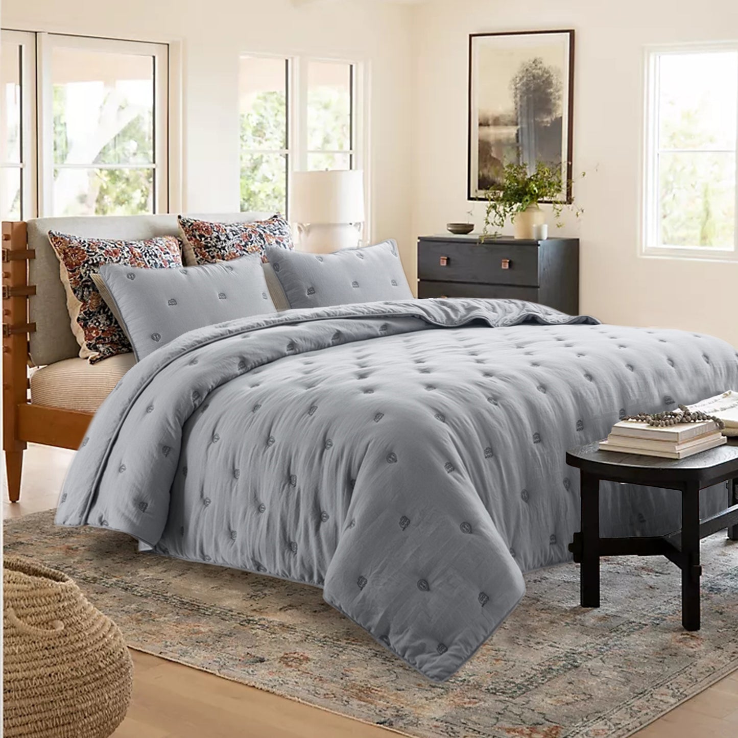 Kasentex All Season Ultra Soft Stitched Quilt Set, Blue or Camel or Grey, Room Decor, Graduation Gifts