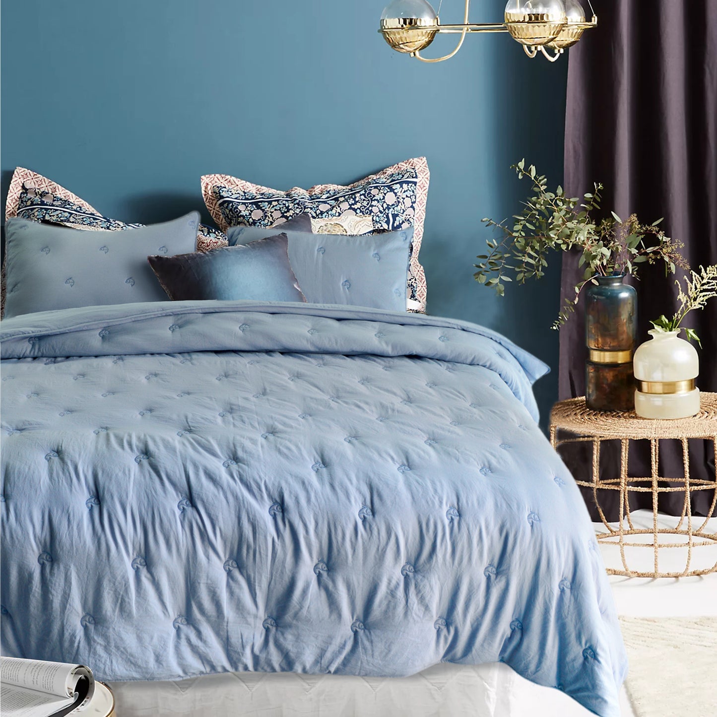Kasentex All Season Ultra Soft Stitched Quilt Set, Blue or Camel or Grey, Room Decor, Graduation Gifts