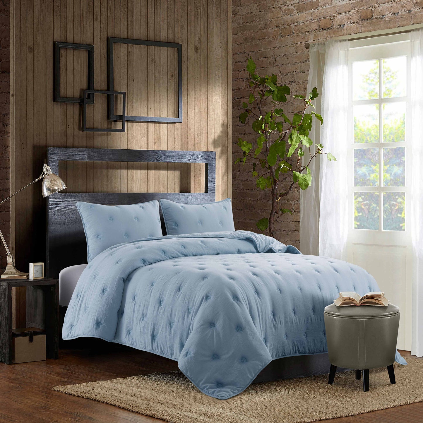Kasentex All Season Ultra Soft Stitched Quilt Set, Blue or Camel or Grey, Room Decor, Graduation Gifts
