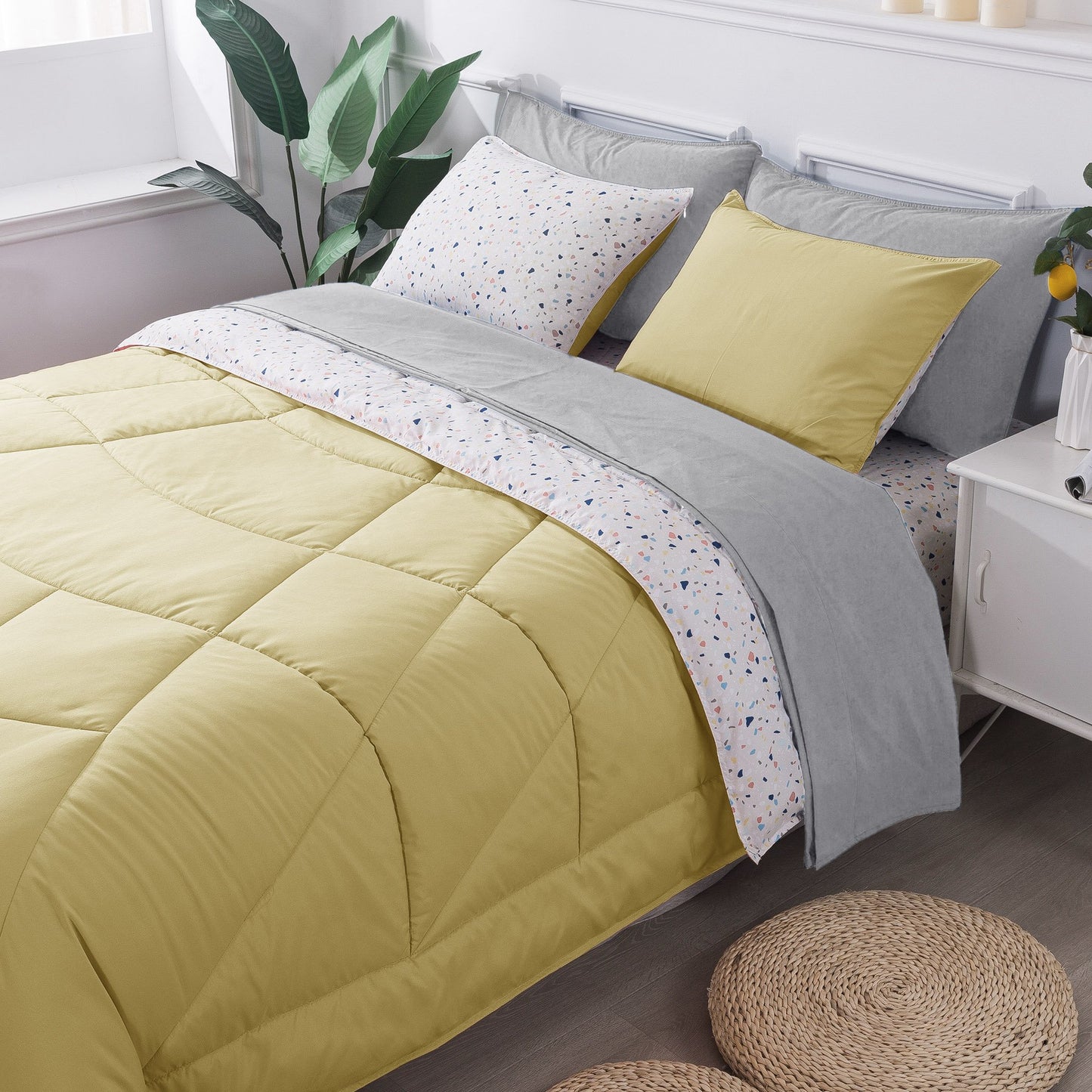 KASENTEX 5 Piece Bed in A Bag Premium Brushed Microfiber Comforter Bedding Set ??Reversible with Down Alternative Filling and Attractive Colors - Kasentex