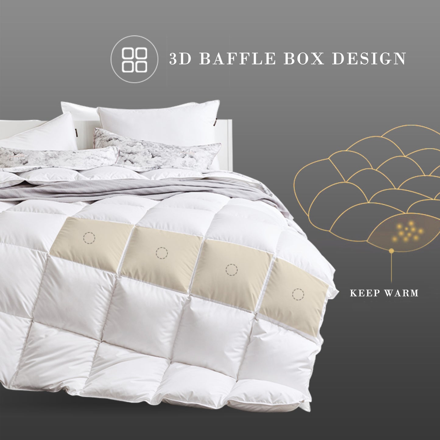 Kasentex Ultra Soft Cotton Plush Gray Piped Edge Down Comforter, White