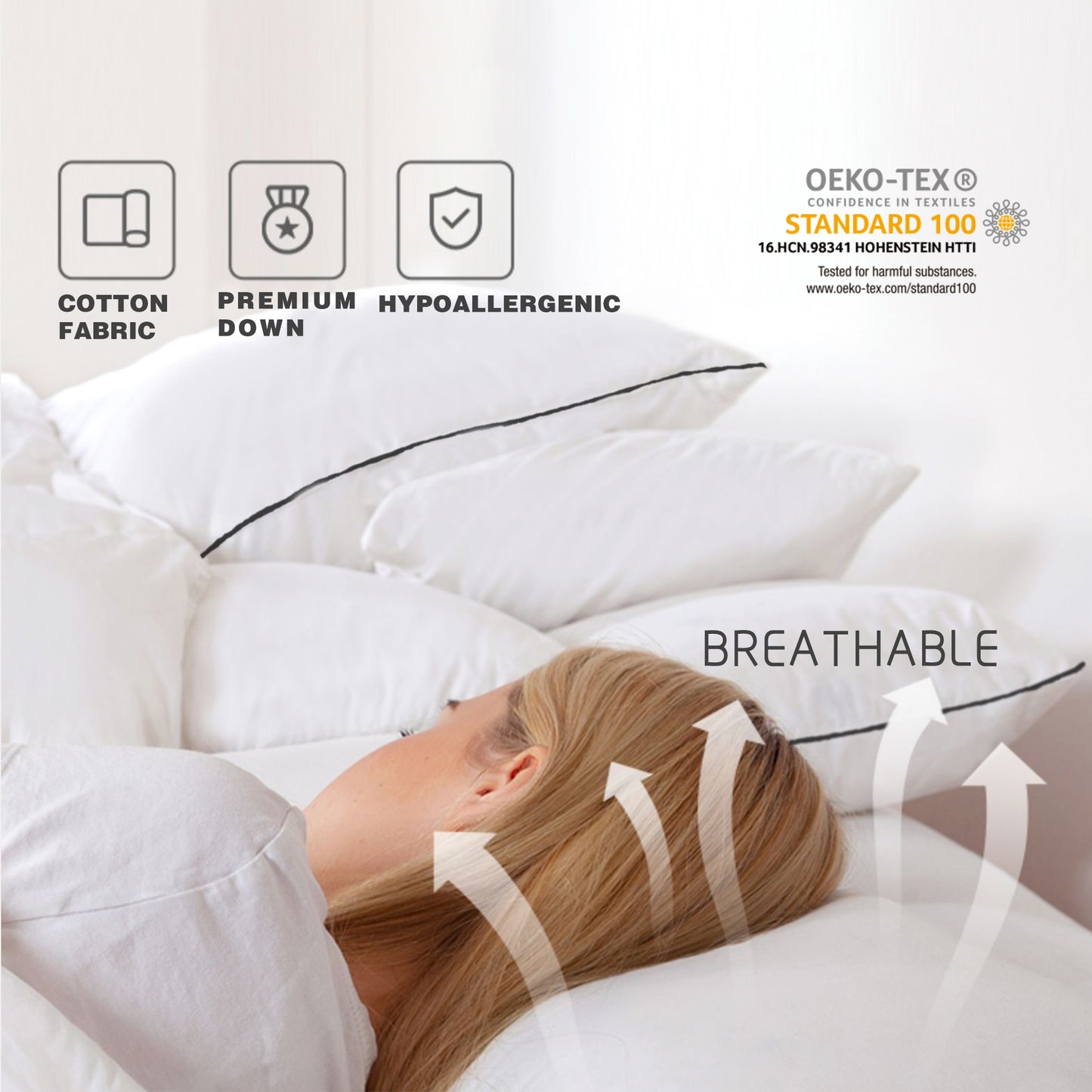 Kasentex 100% Cotton Summer Plush King Goose Down Feather Pillow for Bed, White