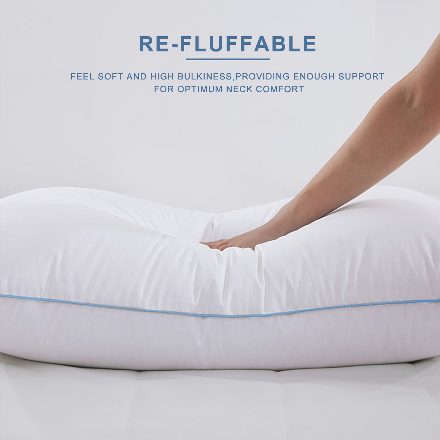 Kasentex Silky Blue Piped Edge King Goose Down Feather Pillow for Bed, White