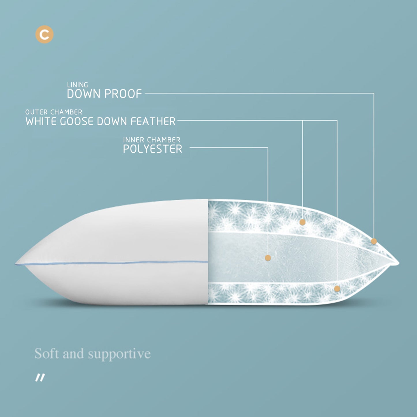 Kasentex Silky Blue Piped Edge King Goose Down Feather Pillow for Bed, White