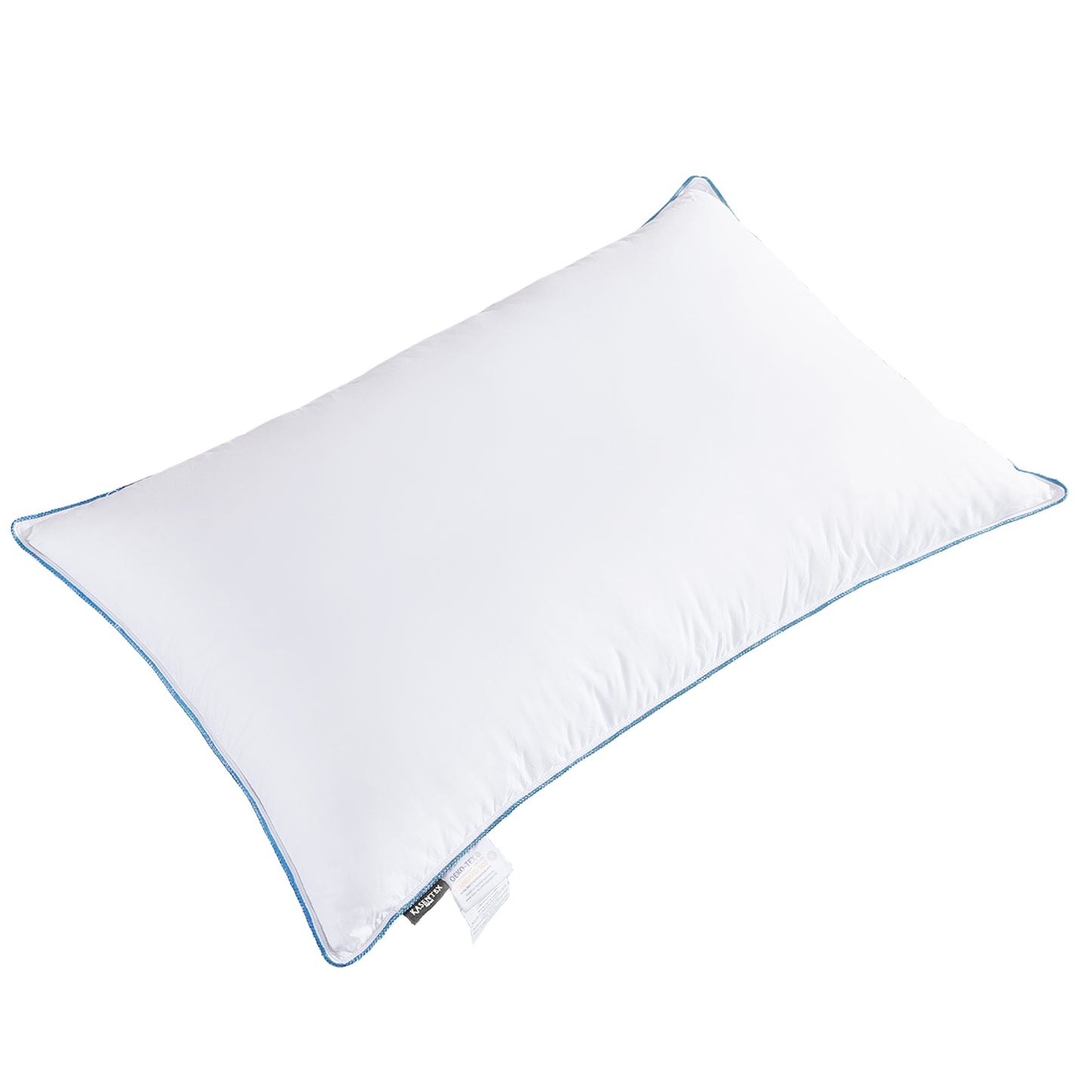 Kasentex Silky Blue Piped Edge King Goose Down Feather Pillow for Bed, White
